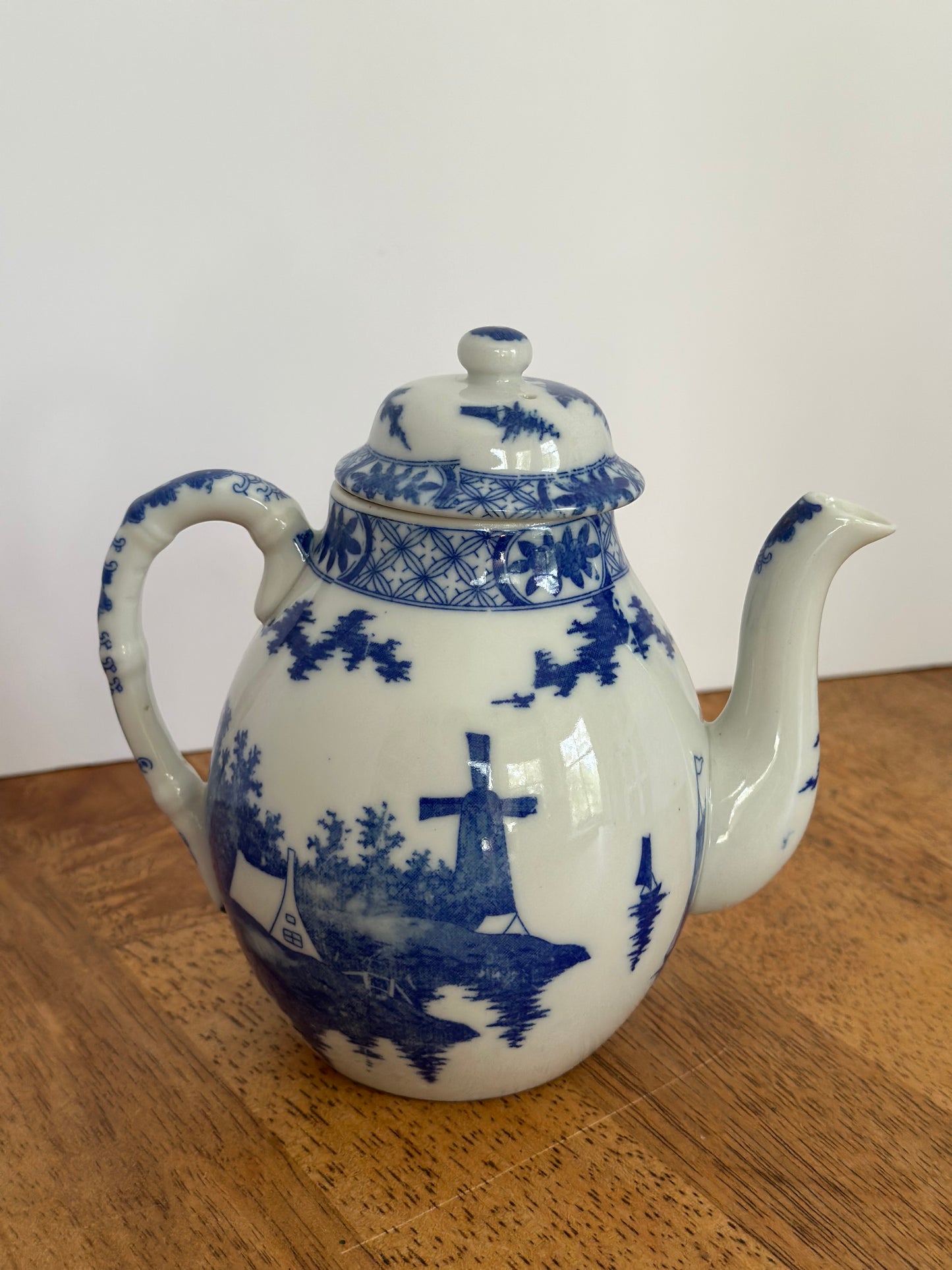 Vintage Blue & White Teapot Windmill Design