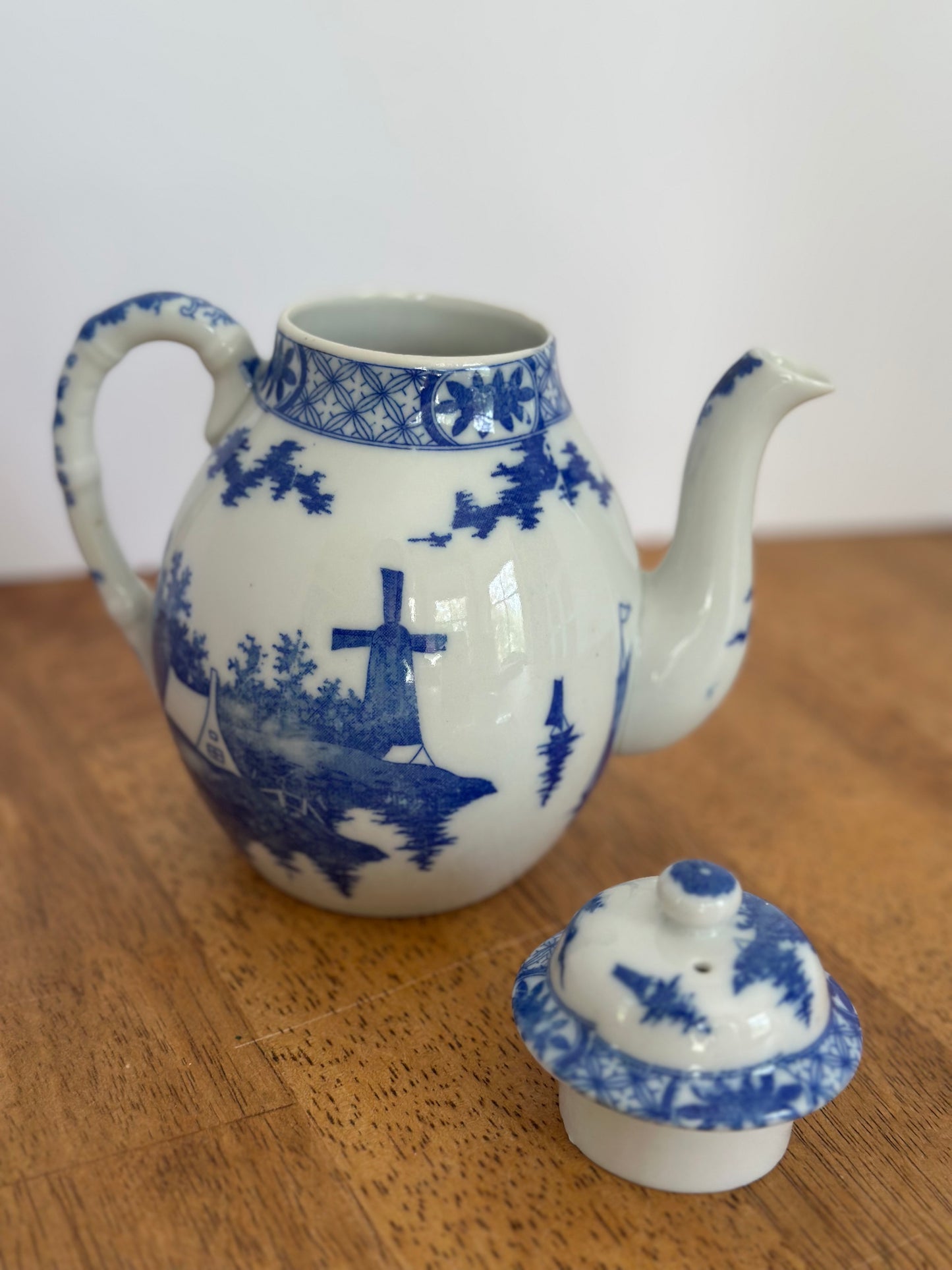 Vintage Blue & White Teapot Windmill Design