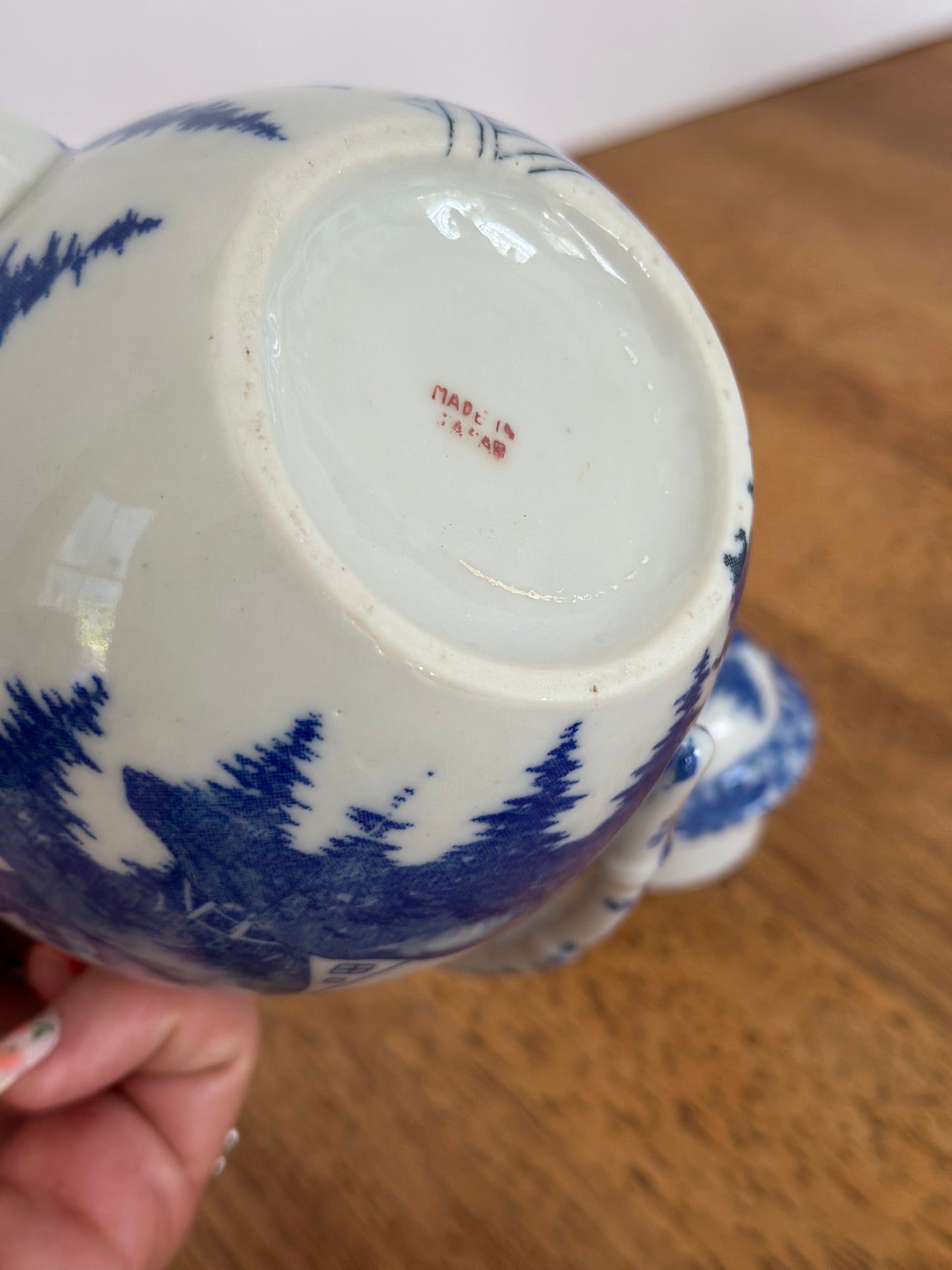 Vintage Blue & White Teapot Windmill Design