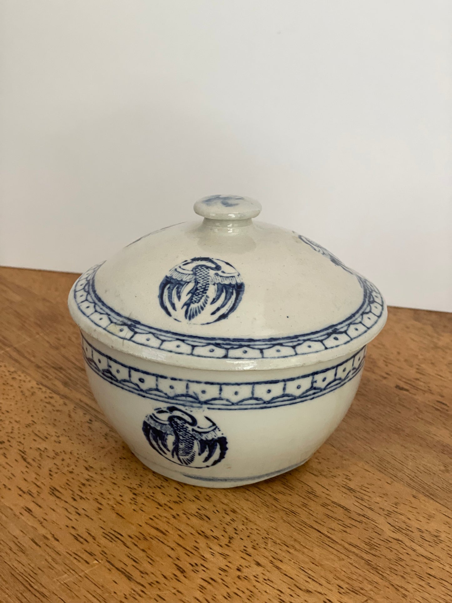 Vintage Blue & White Lidded Rice Bowl