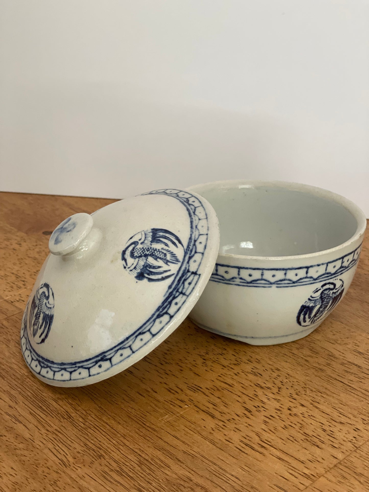 Vintage Blue & White Lidded Rice Bowl