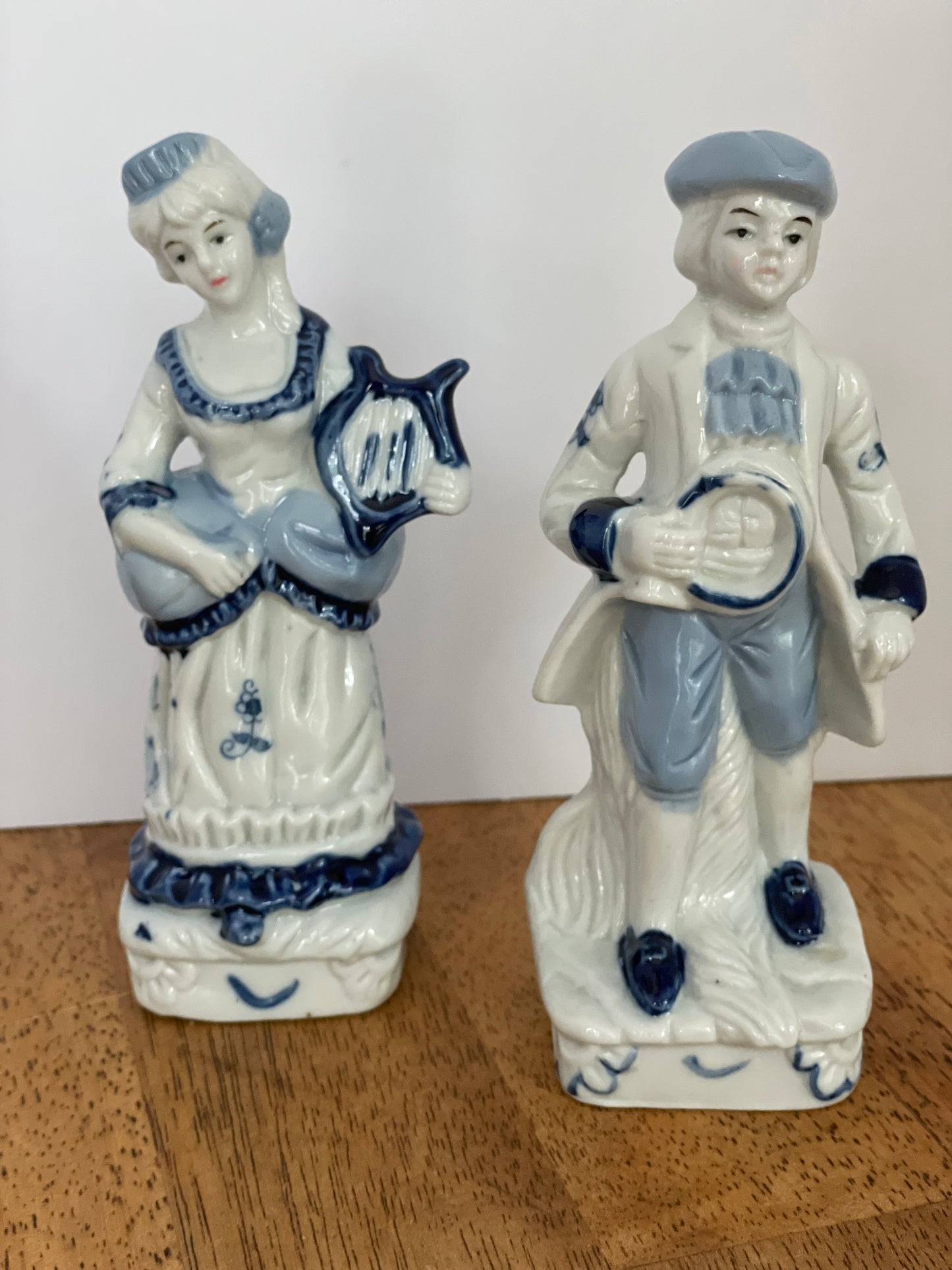 Vintage Blue & White Porcelain Victorian Figurine Set