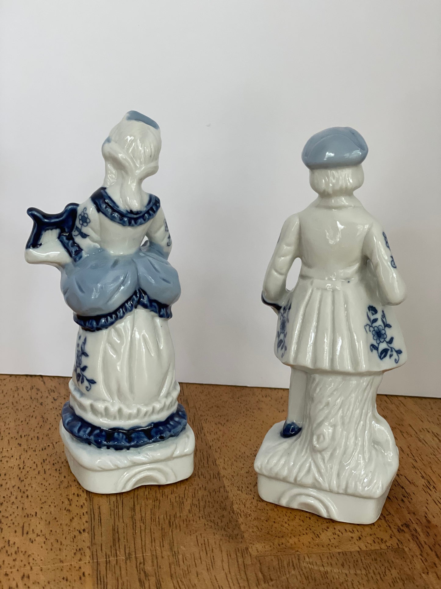 Vintage Blue & White Porcelain Victorian Figurine Set