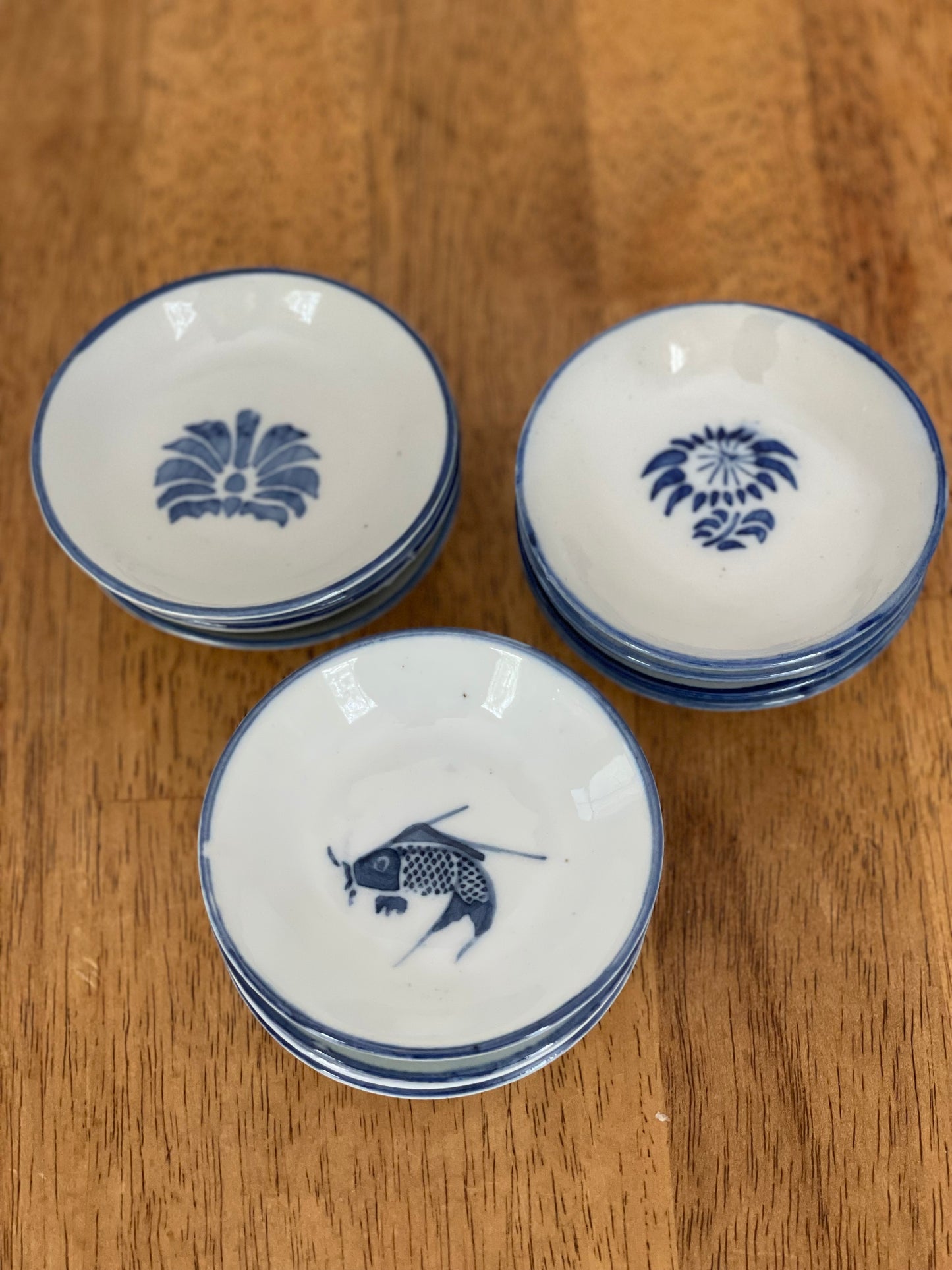 Vintage Chinese Blue & White Mini Sauce Bowl Set (12)