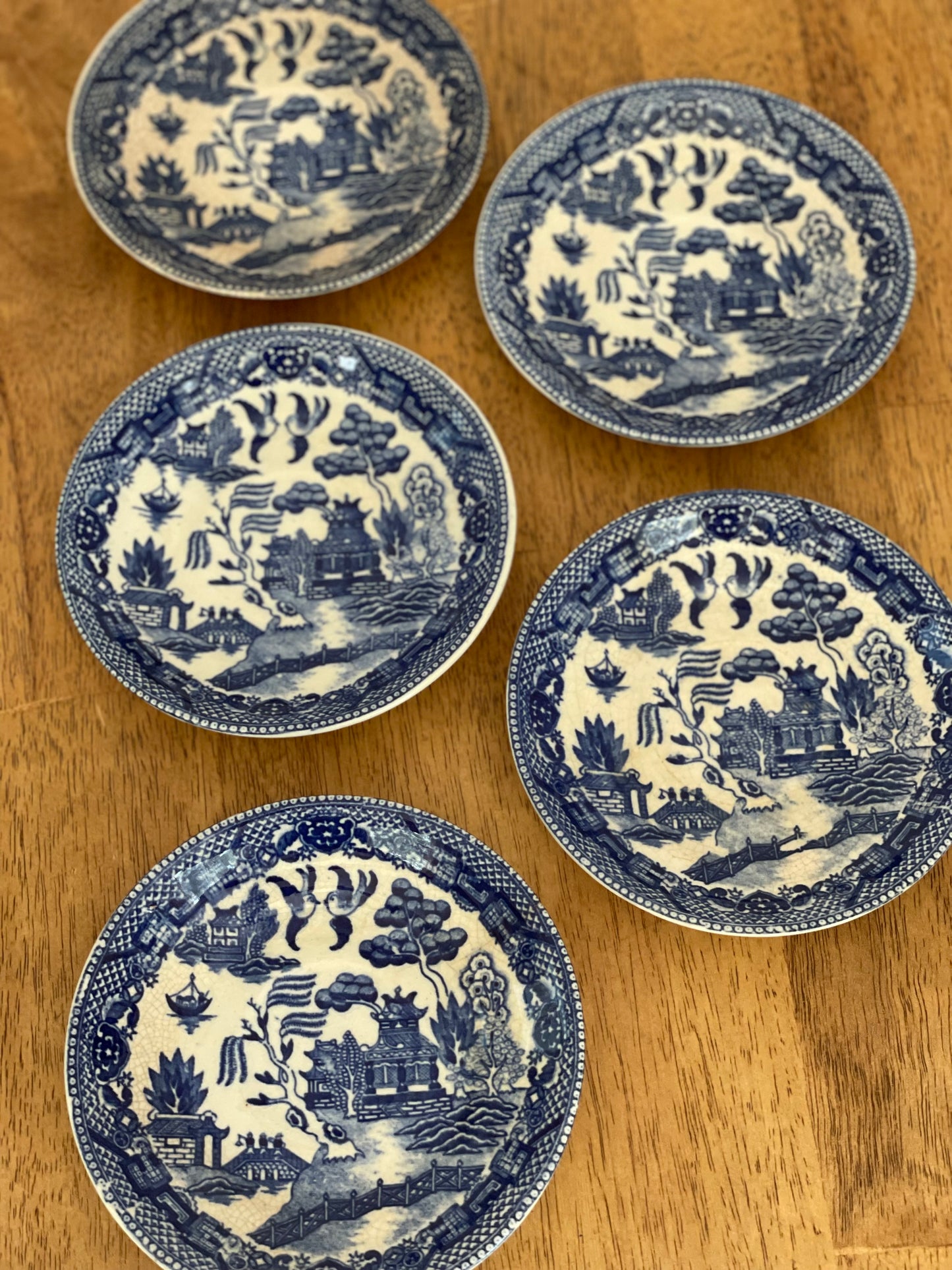 Vintage Japan Blue & White Saucer Set (5)