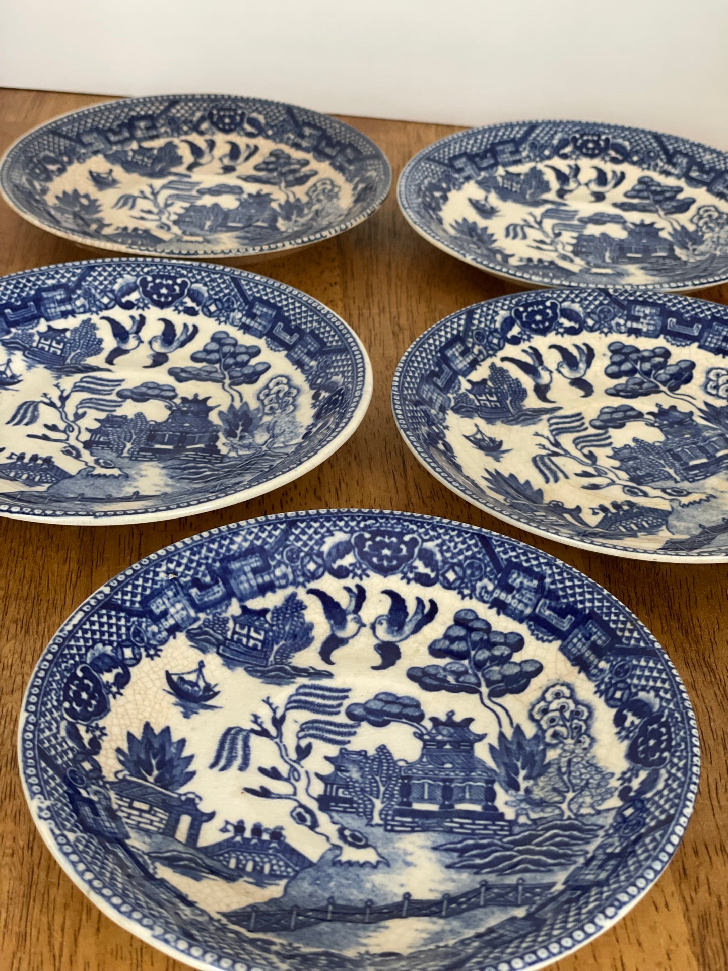 Vintage Japan Blue & White Saucer Set (5)