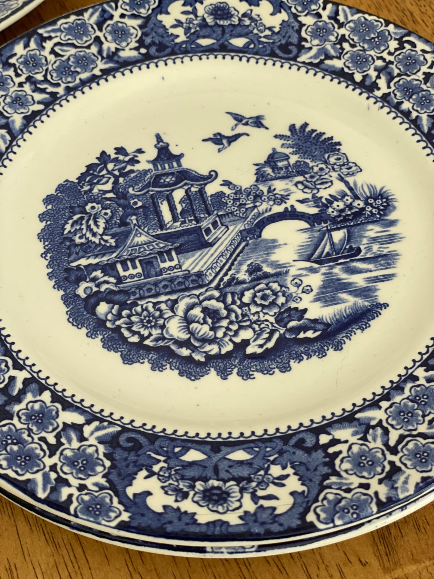 Vintage Swinnertons Olde Alton Ware Blue Pagoda Plates (3)