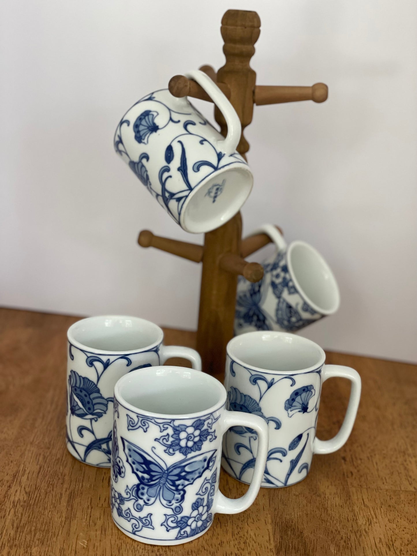 Blue & White Floral Coffee Mug Set (5)