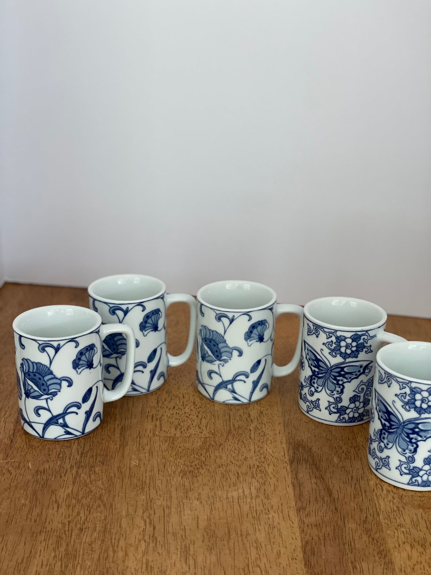 Blue & White Floral Coffee Mug Set (5)