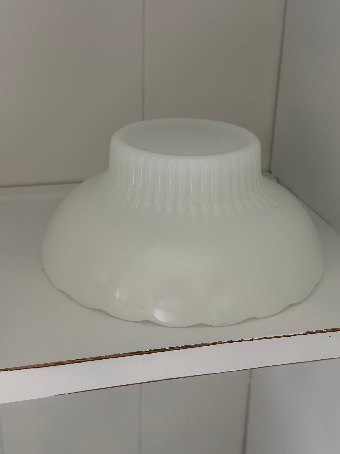 Vintage Milk Glass Scalloped Pedestal Bowl