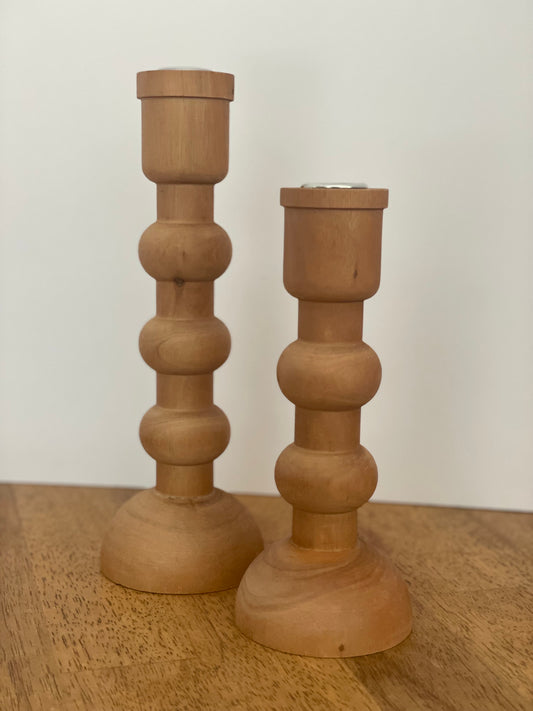 Wood Taper Candle Holder Set (2)