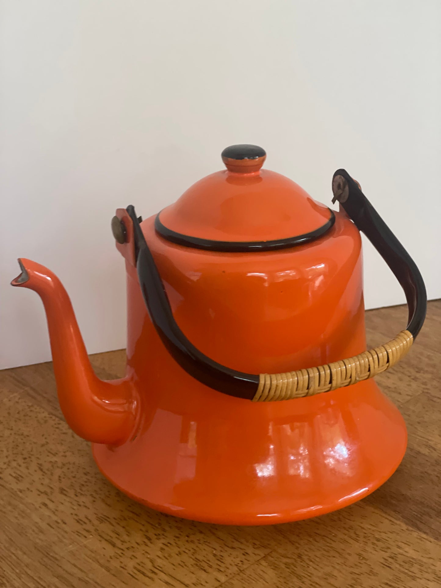 Vintage Orange Enamelware Tea Kettle