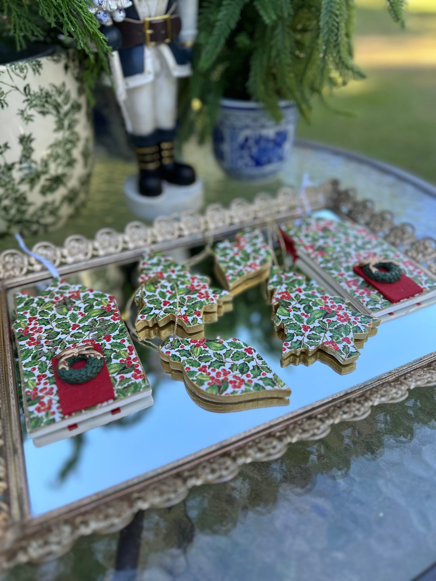 Handmade Holly Christmas Ornament Set (6)