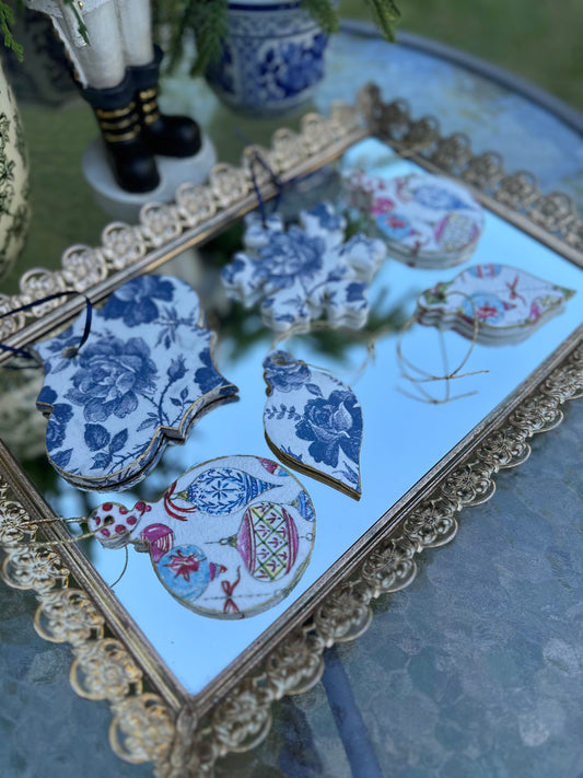 Handmade Blue Floral Christmas Ornament Set (6)