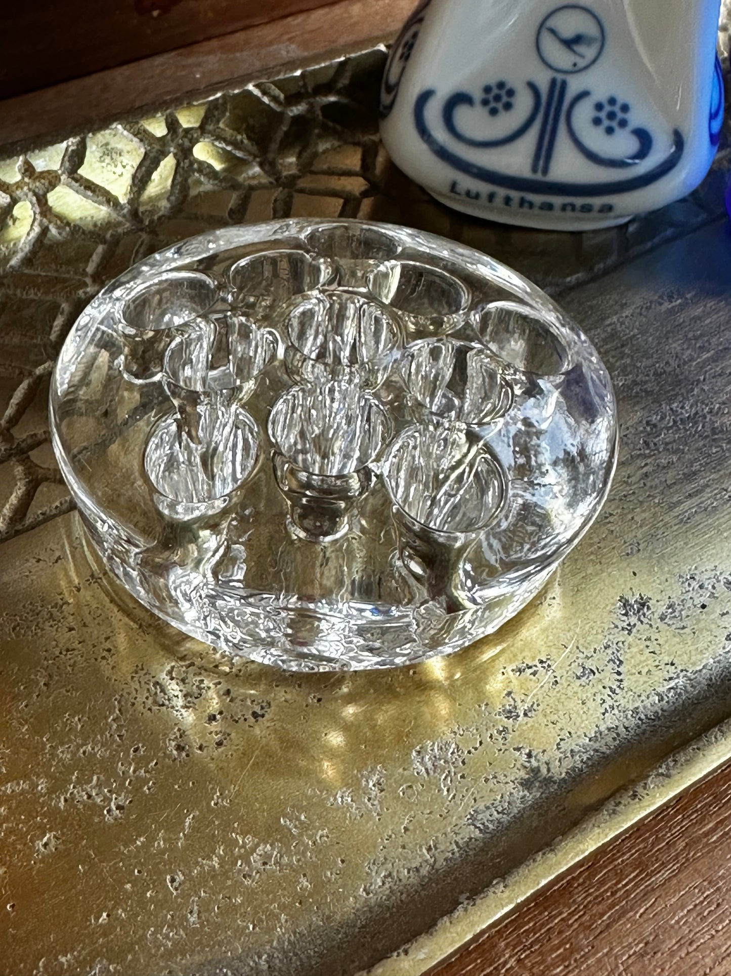 Clear Vintage Glass Flower Frog with a functional design, ideal for arranging flowers. A collectible and decorative home and garden accessory.