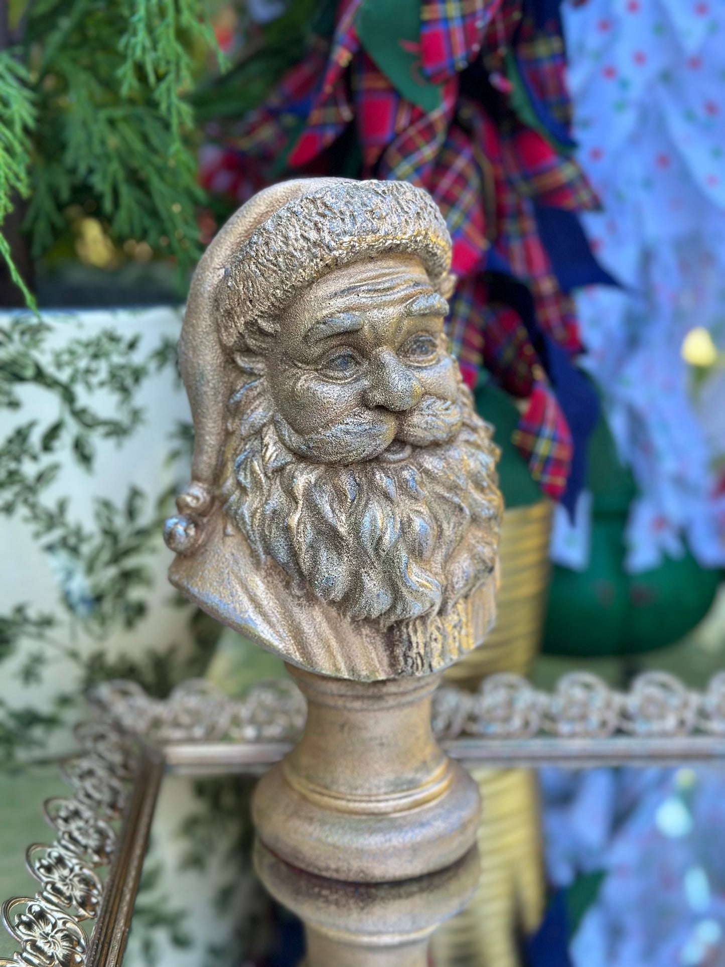 Hand Painted 9" Gold Santa Bust
