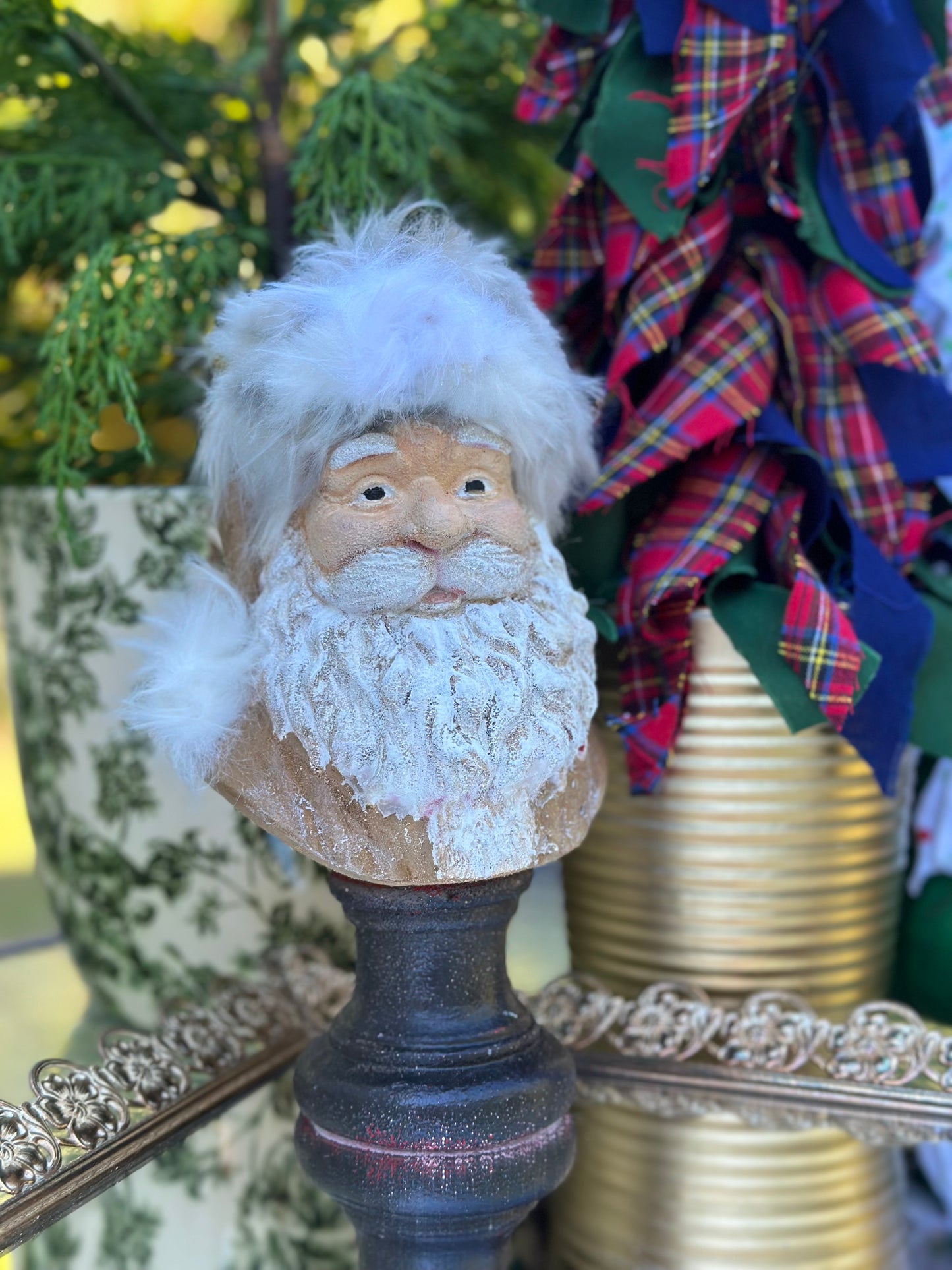 Hand Painted 9" Woodlands Santa Bust