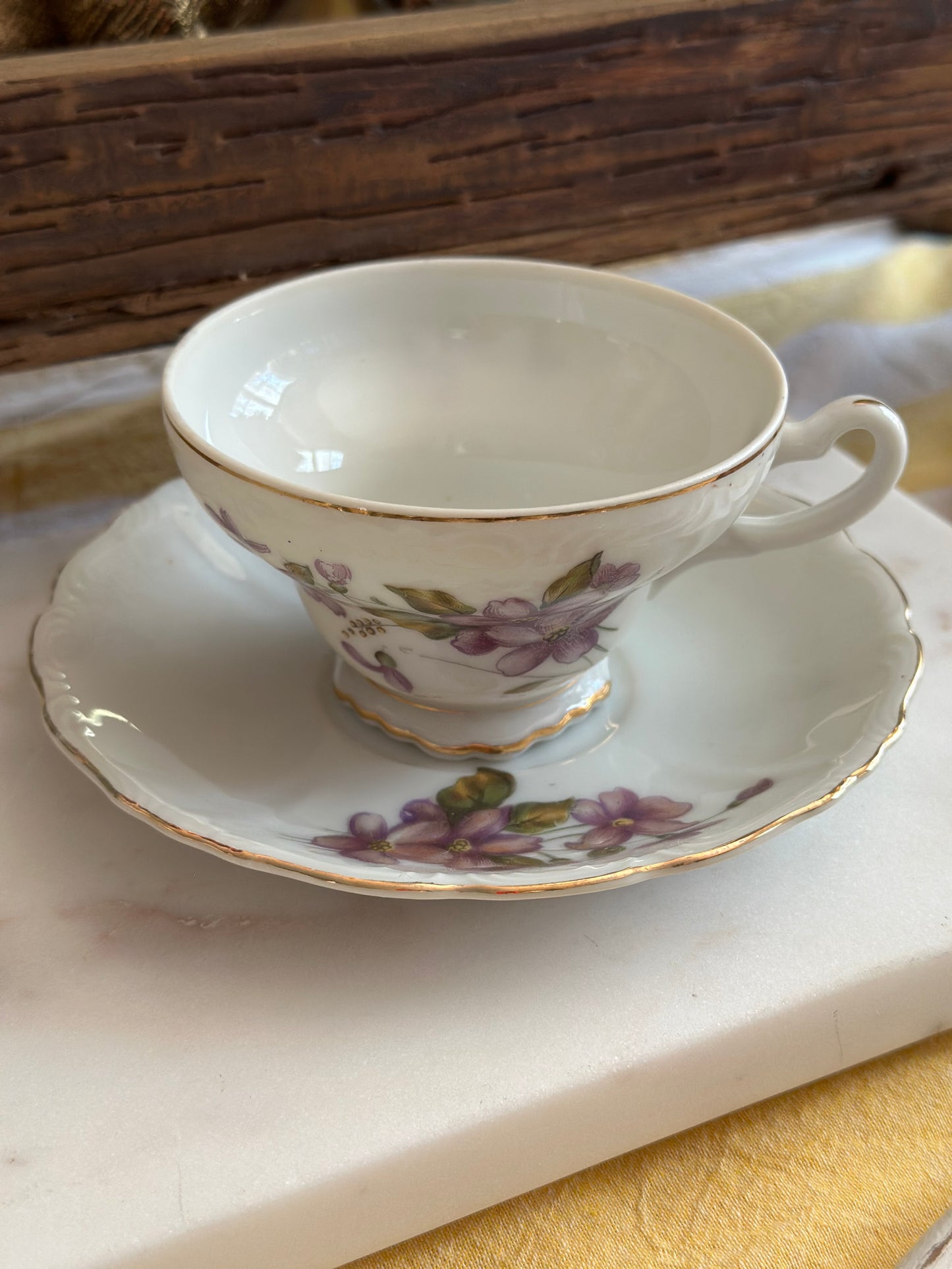 Floral Bone China Teacup and Saucer - Set of 2