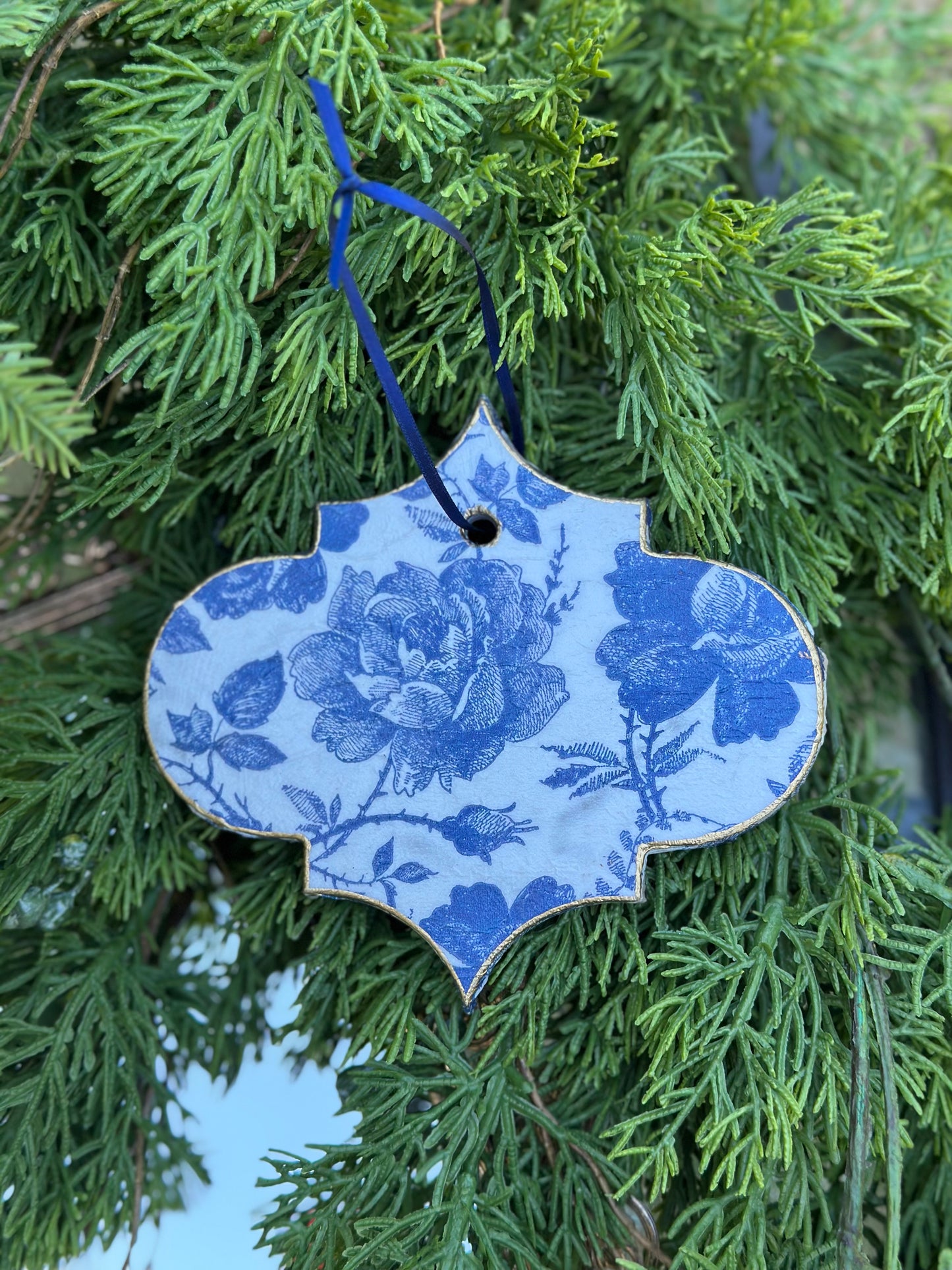 Handmade Blue Floral Christmas Ornament Set (6)