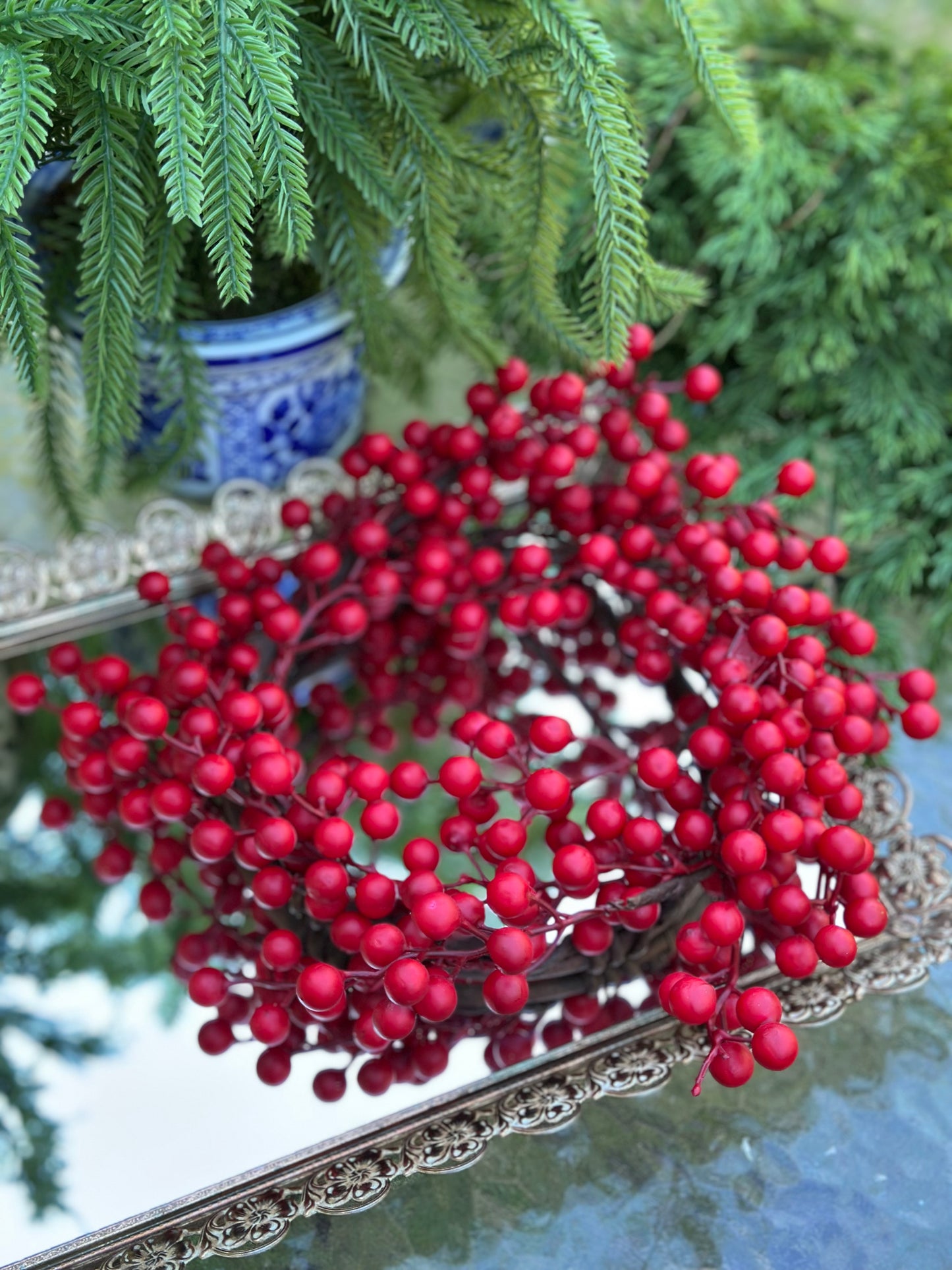7" Red Berry Candle Ring