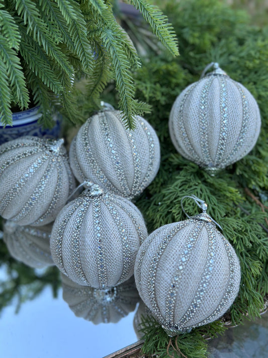 4"Jeweled Jute Ball Ornament