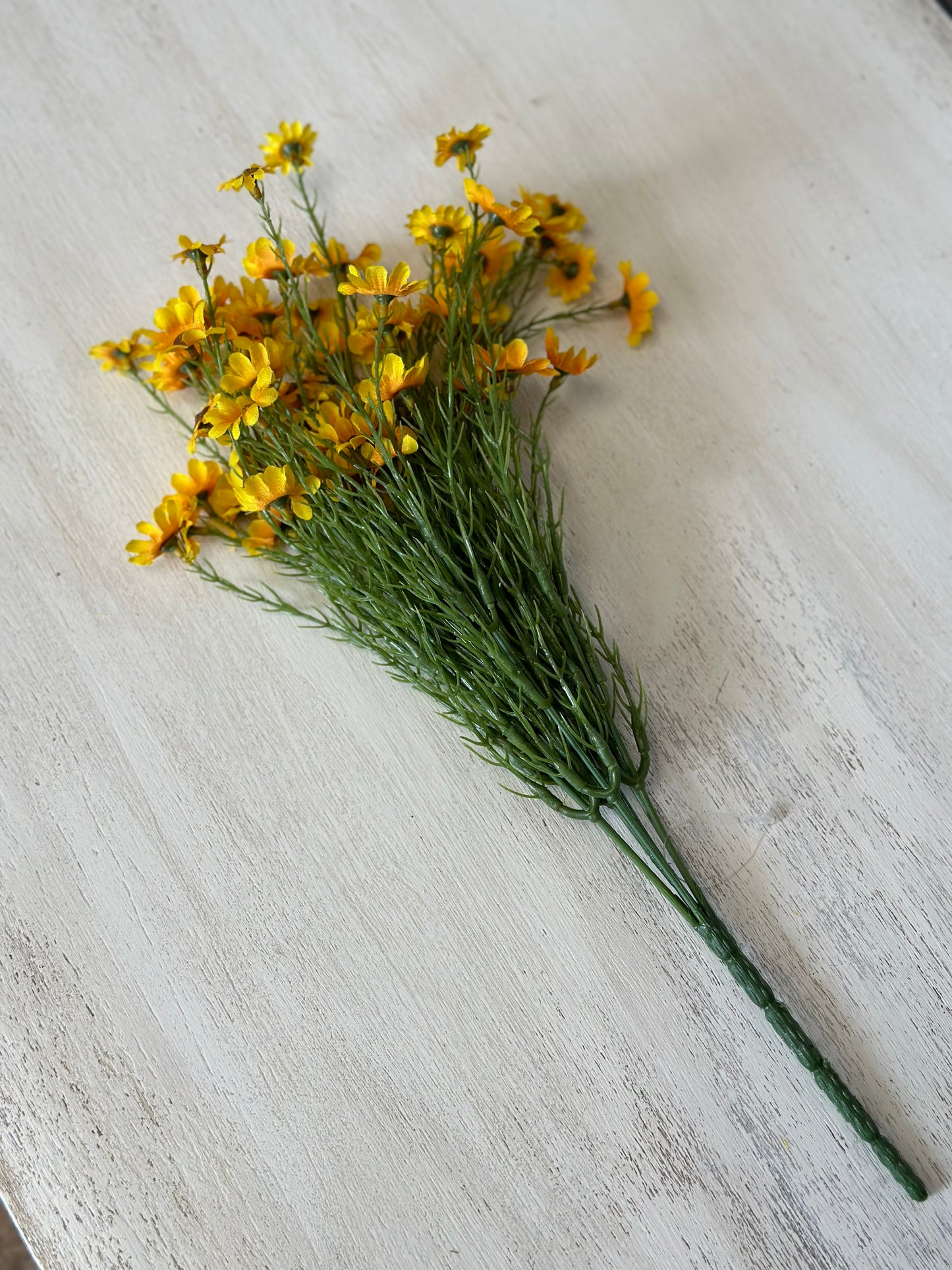 Yellow Daisy Bush 15-inch artificial flowers with vibrant yellow petals and green stems, perfect for home and garden decor.