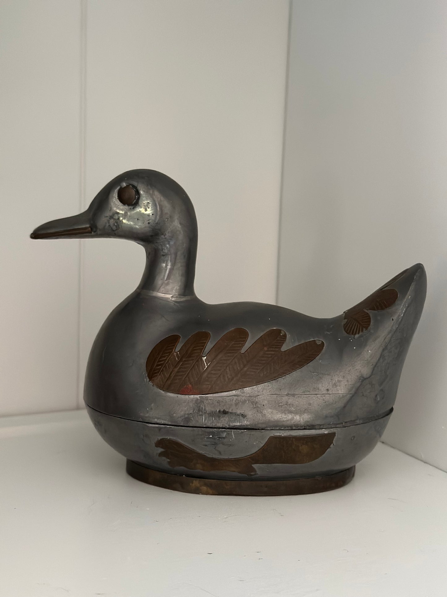 Vintage Pewter & Brass Lidded Trinket Dish