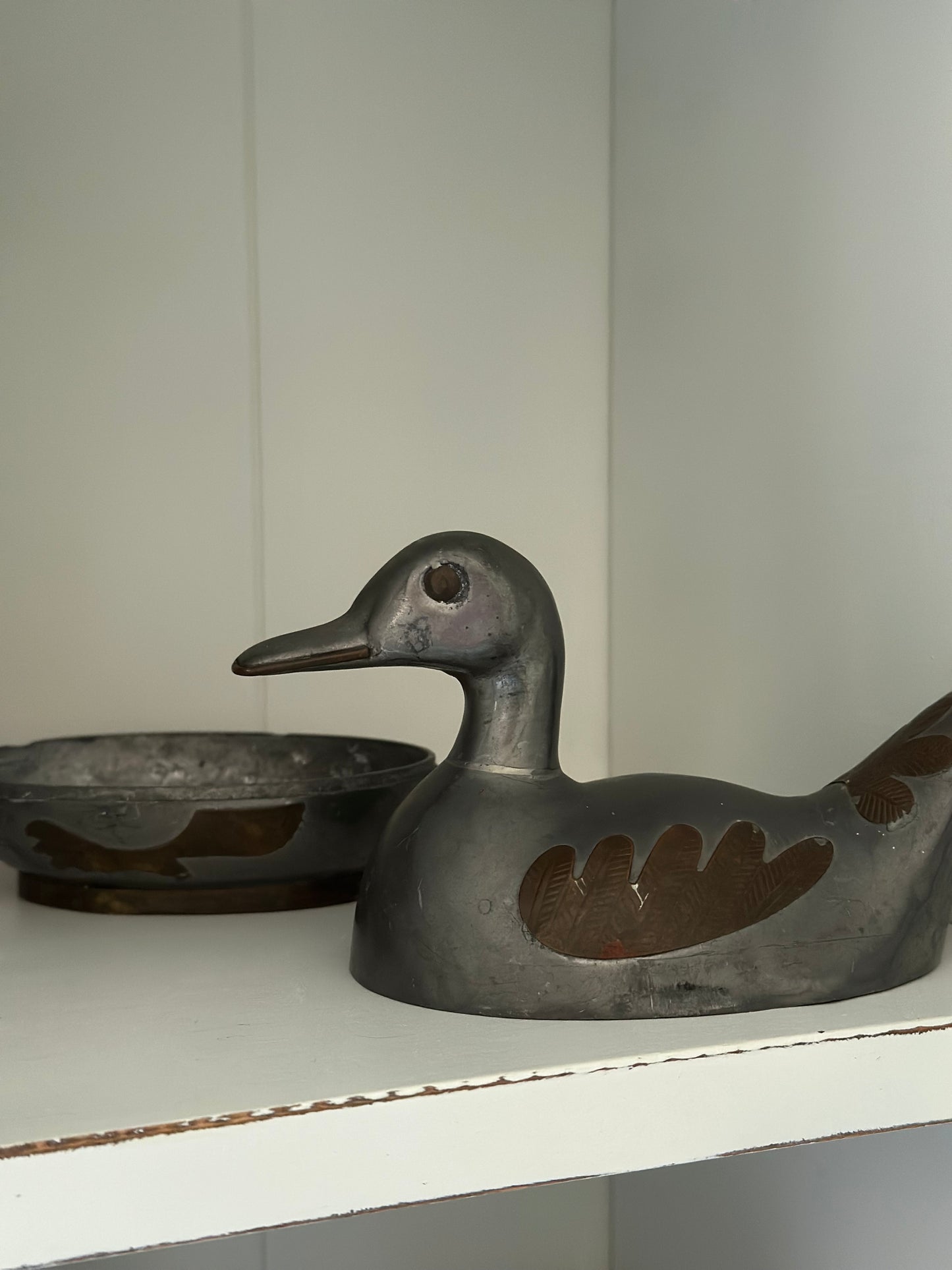 Vintage Pewter & Brass Lidded Trinket Dish