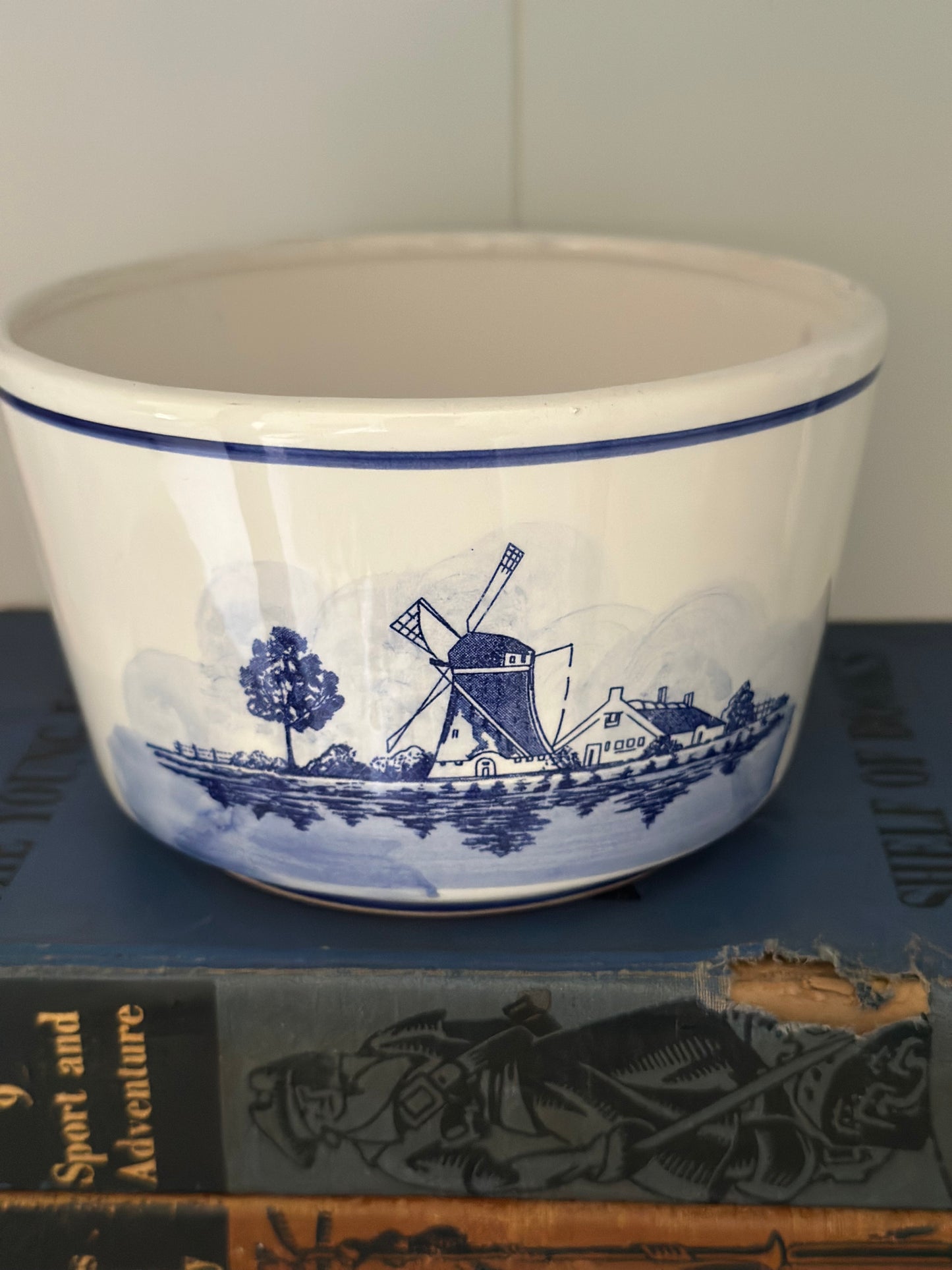 Vintage Delft Blue Windmill Sailboat Bowl