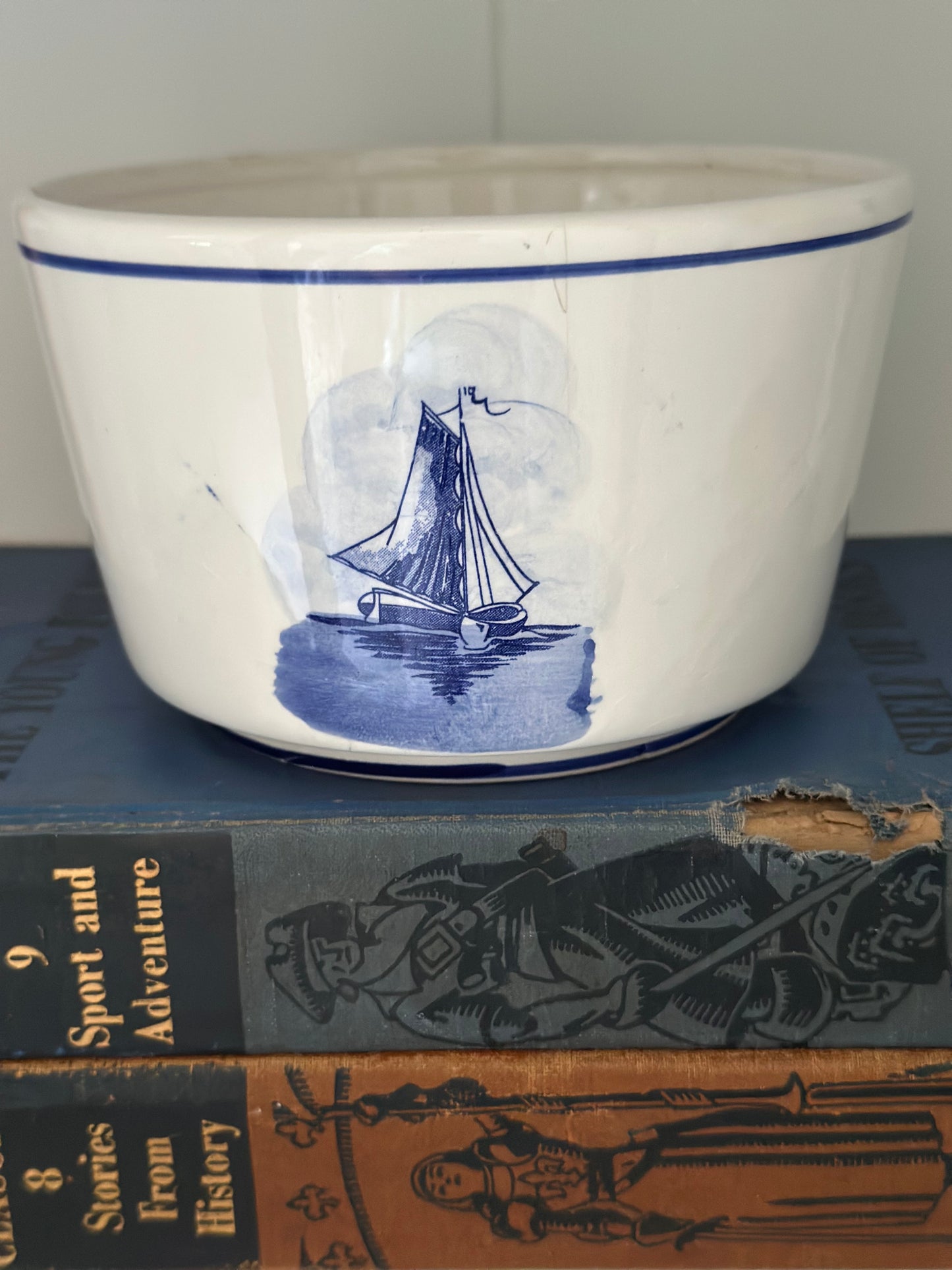 Vintage Delft Blue Windmill Sailboat Bowl