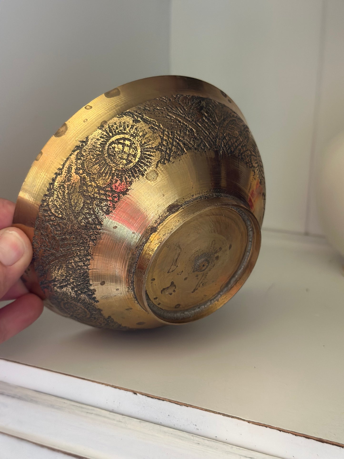 Vintage Etched Brass Bowl