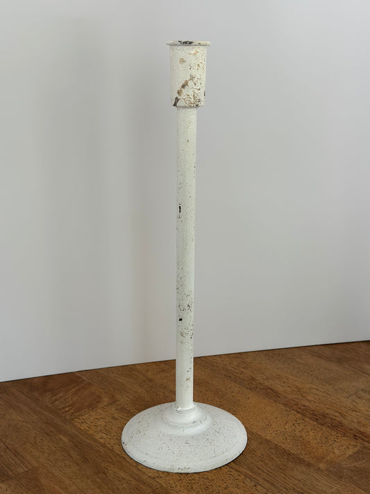 14" White Distressed Metal Taper Candle Holder