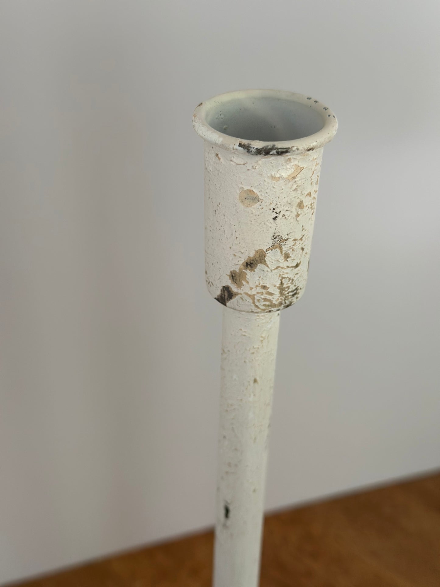 14" White Distressed Metal Taper Candle Holder