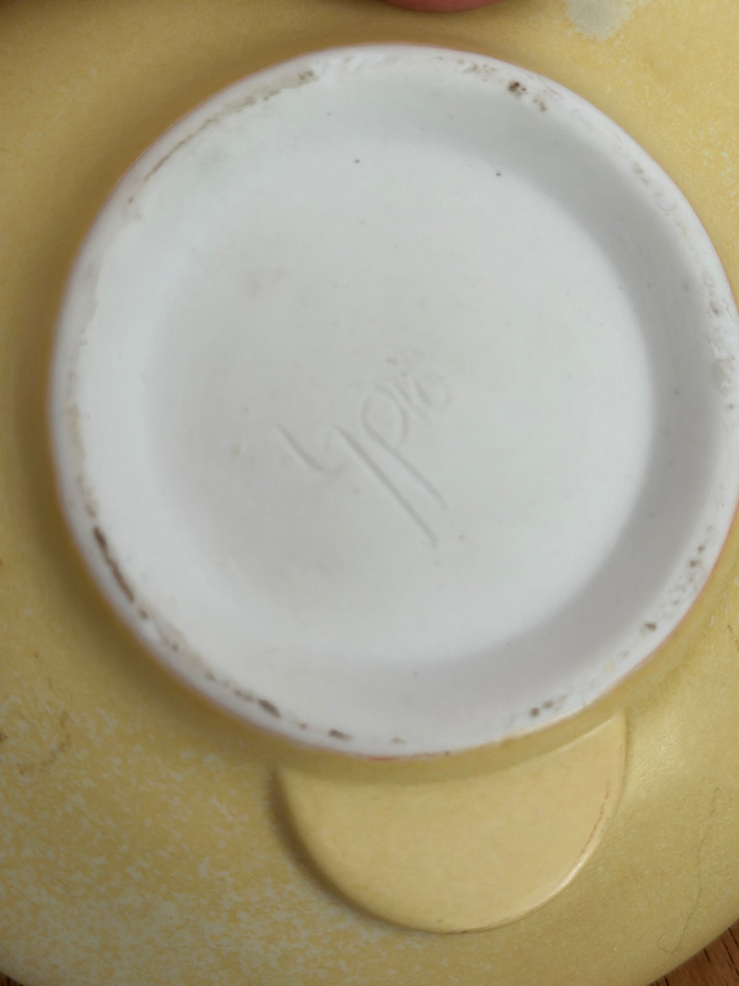 Flat Round Pale Yellow Ikebana Pottery Flower Frog