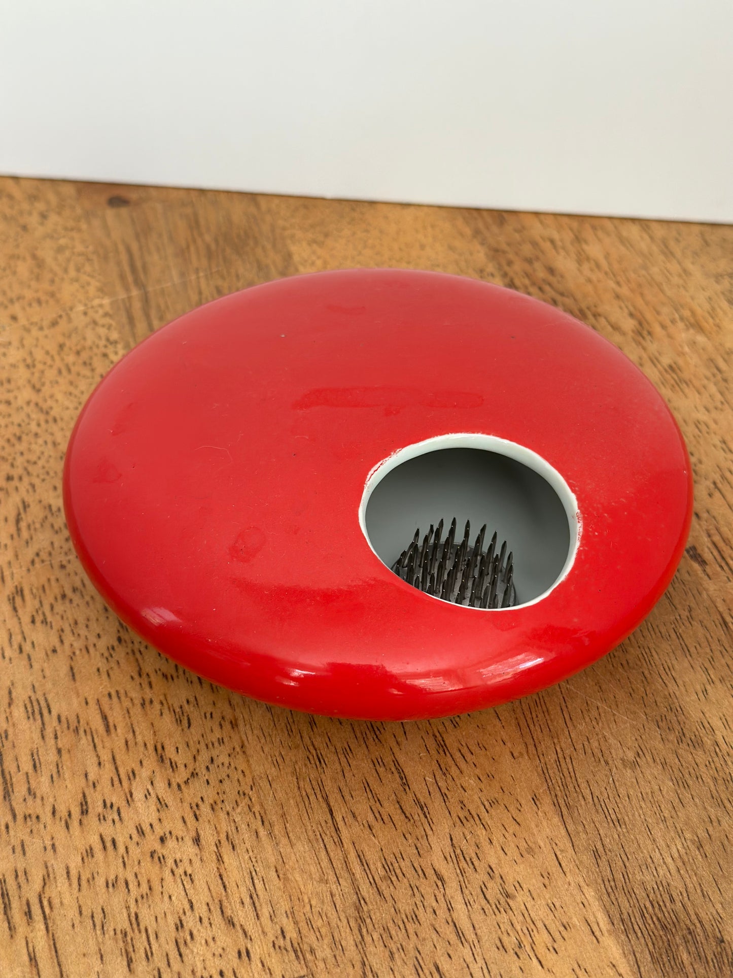Flat Round Red Ikebana Ceramic Flower Frog