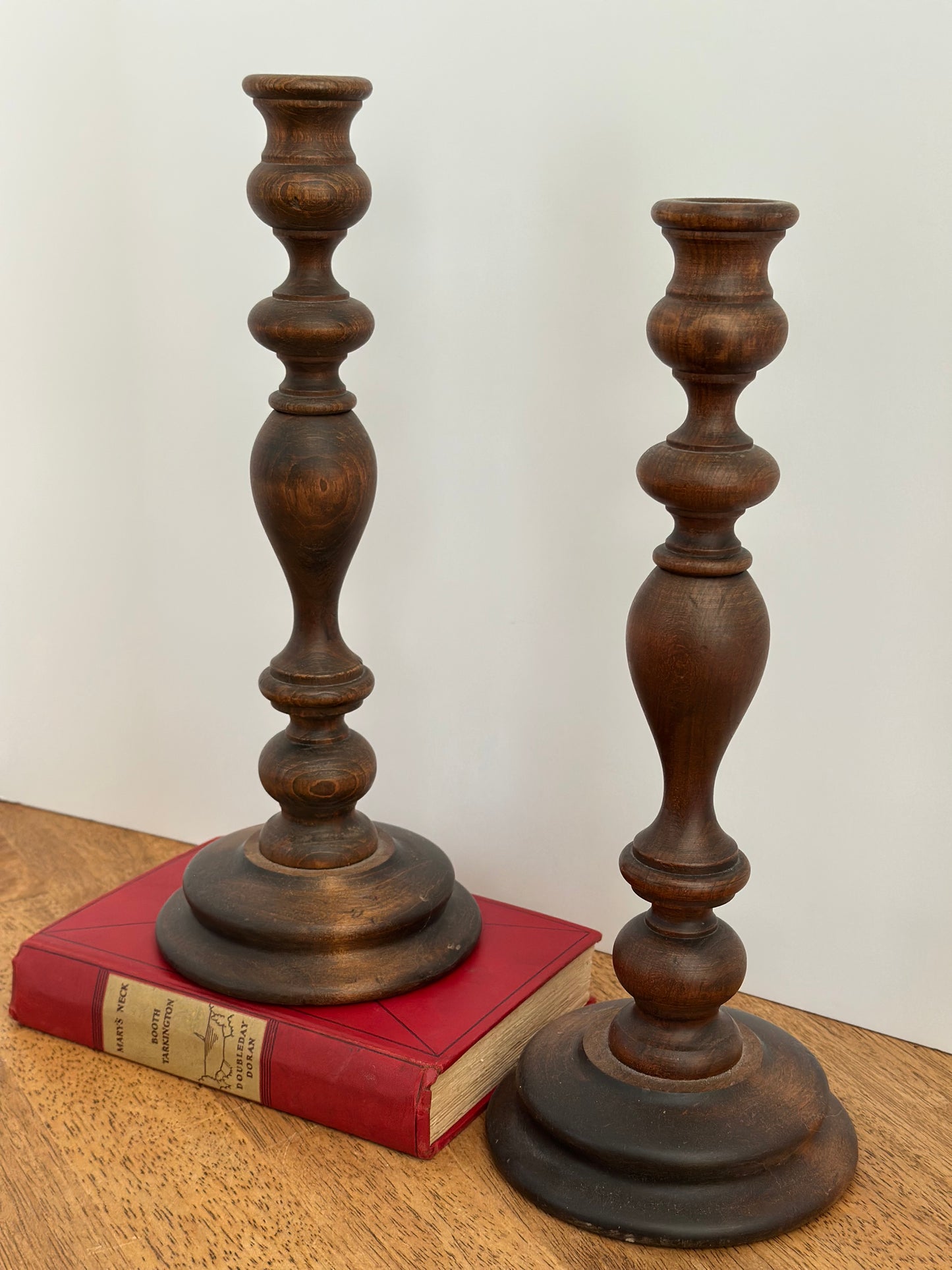 13" Wooden Taper Candle Holders Set (2)
