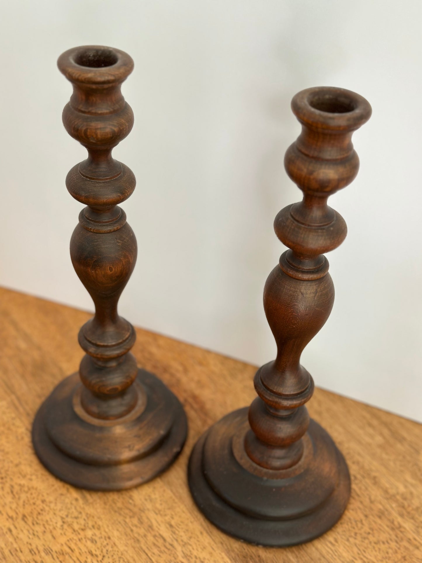 13" Wooden Taper Candle Holders Set (2)