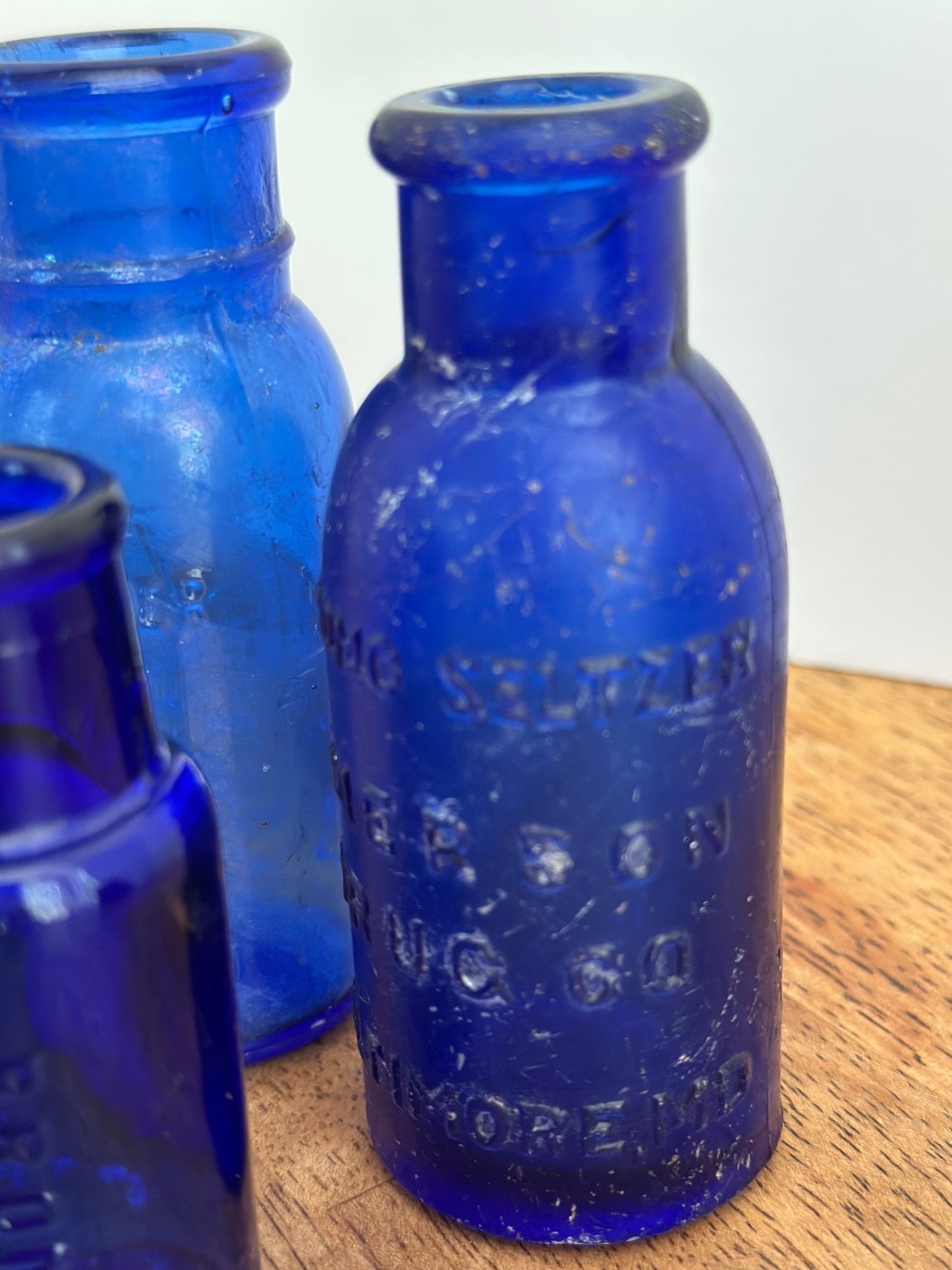 Vintage Cobalt Blue Glass Bottles Set (3)