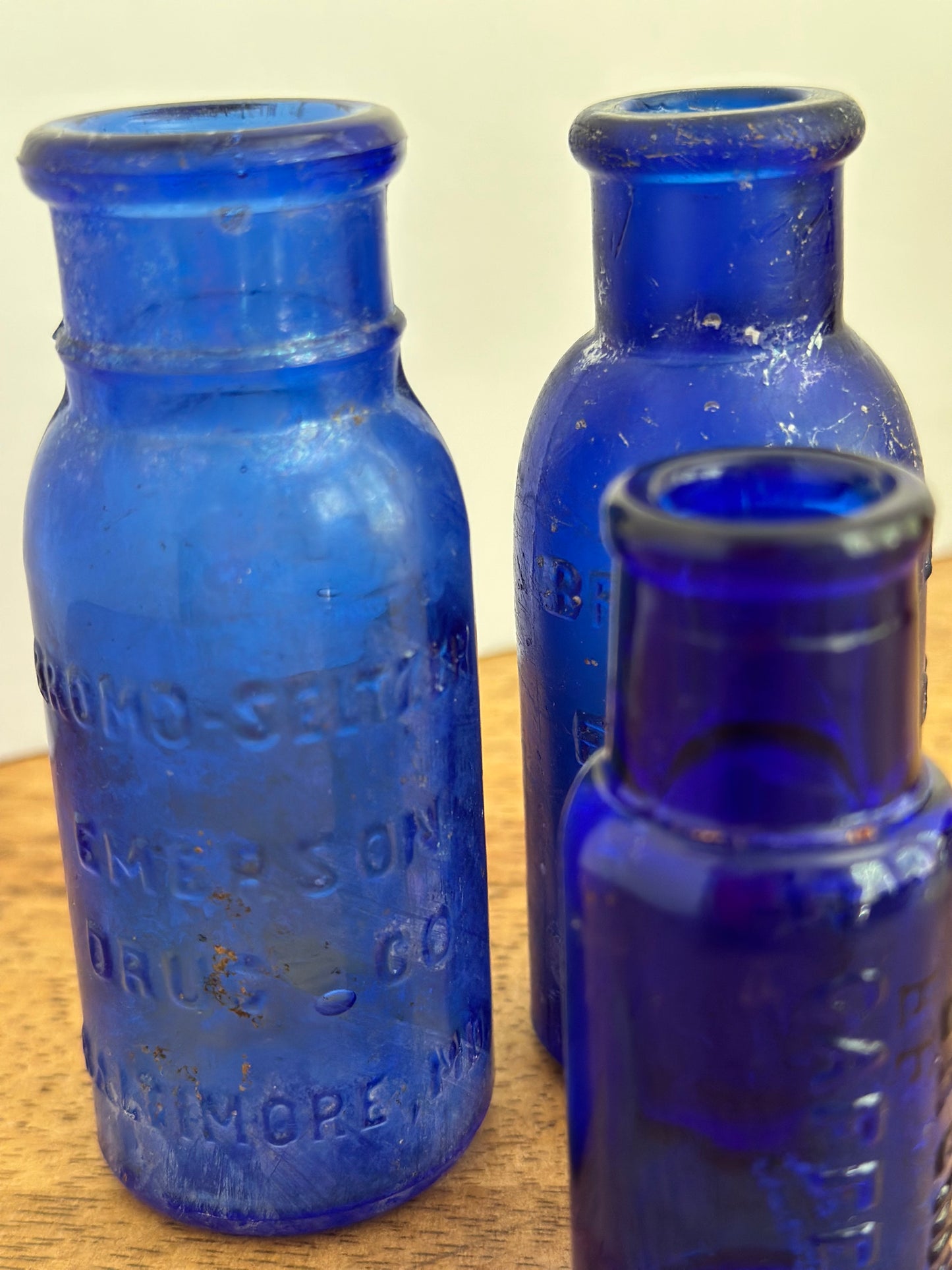 Vintage Cobalt Blue Glass Bottles Set (3)