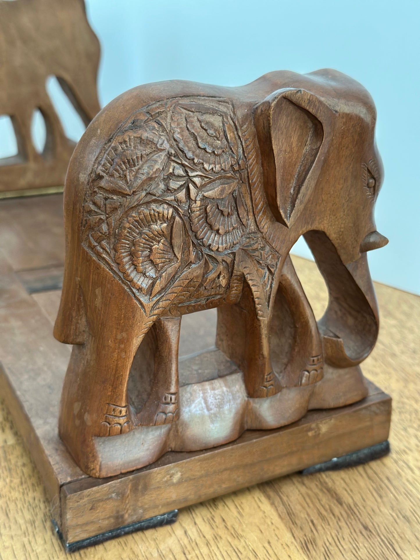 Hand Carved Wooden Sliding Bookends