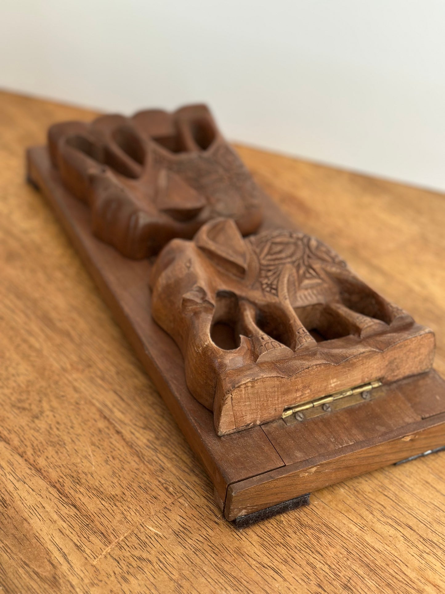 Hand Carved Wooden Sliding Bookends