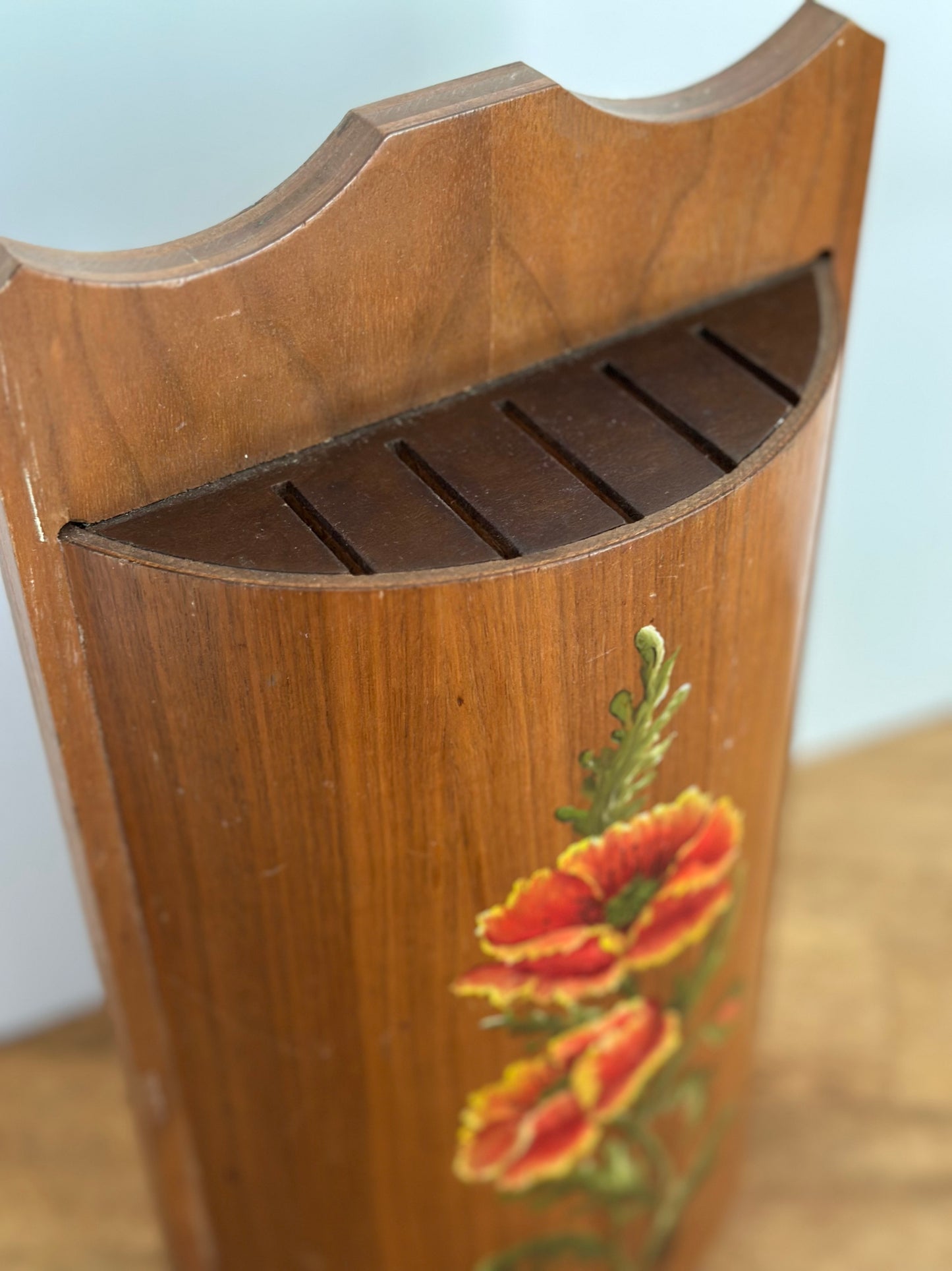 Vintage Hand Painted Wooden Knife Holder