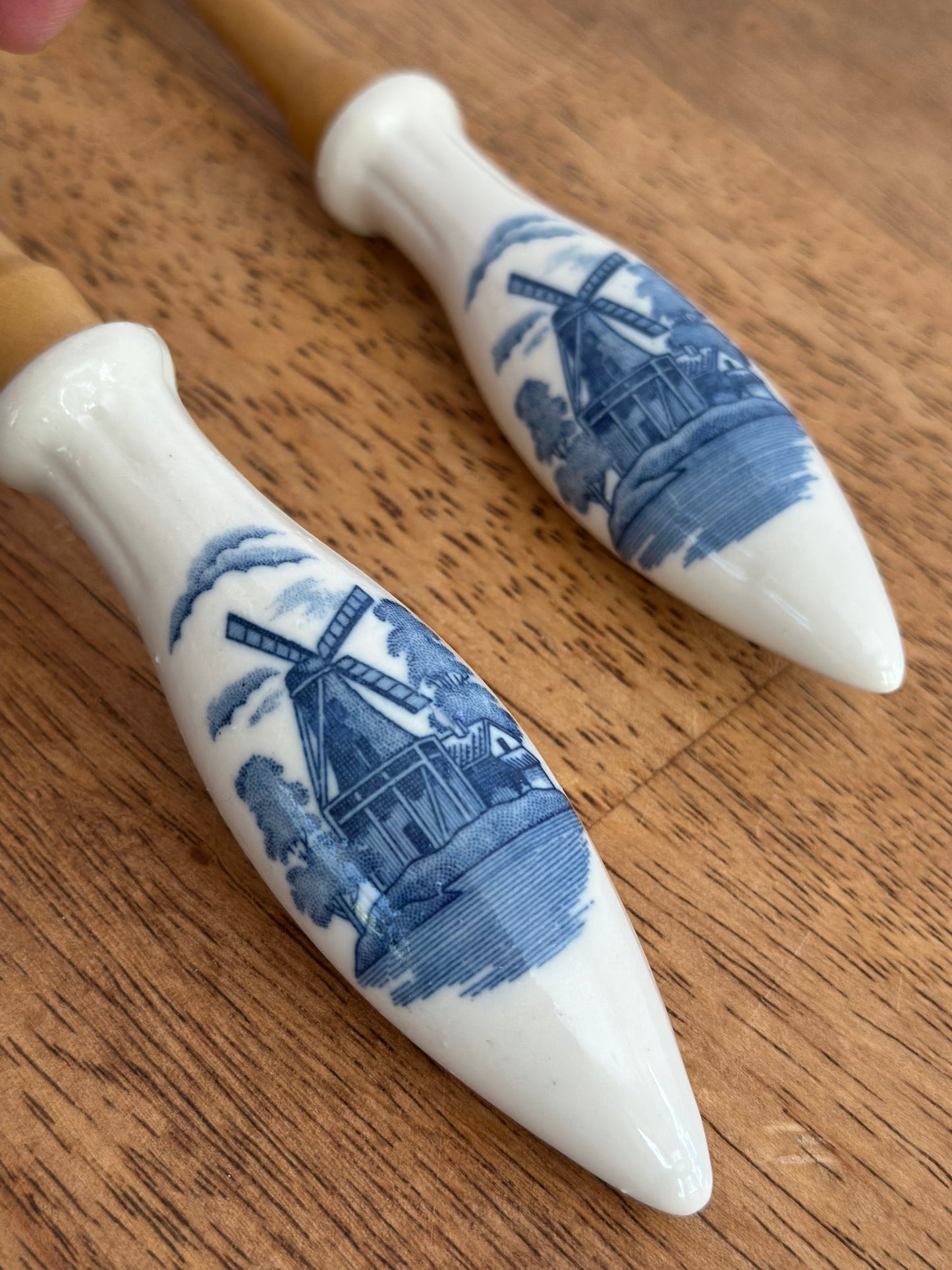 Wooden Salad Servers Delf Blue Windmill
