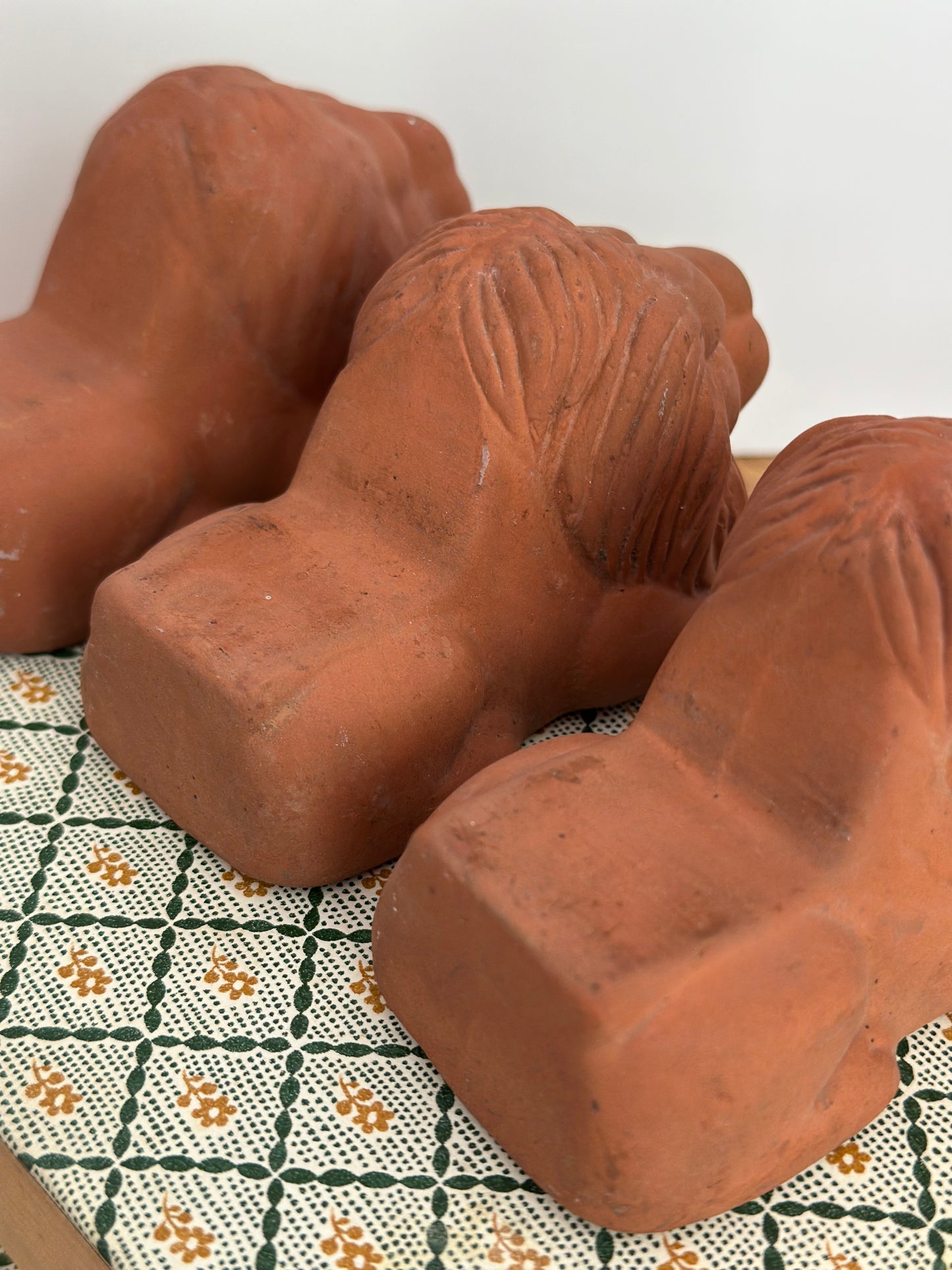 Terra-Cotta Lion Statues Set (3)