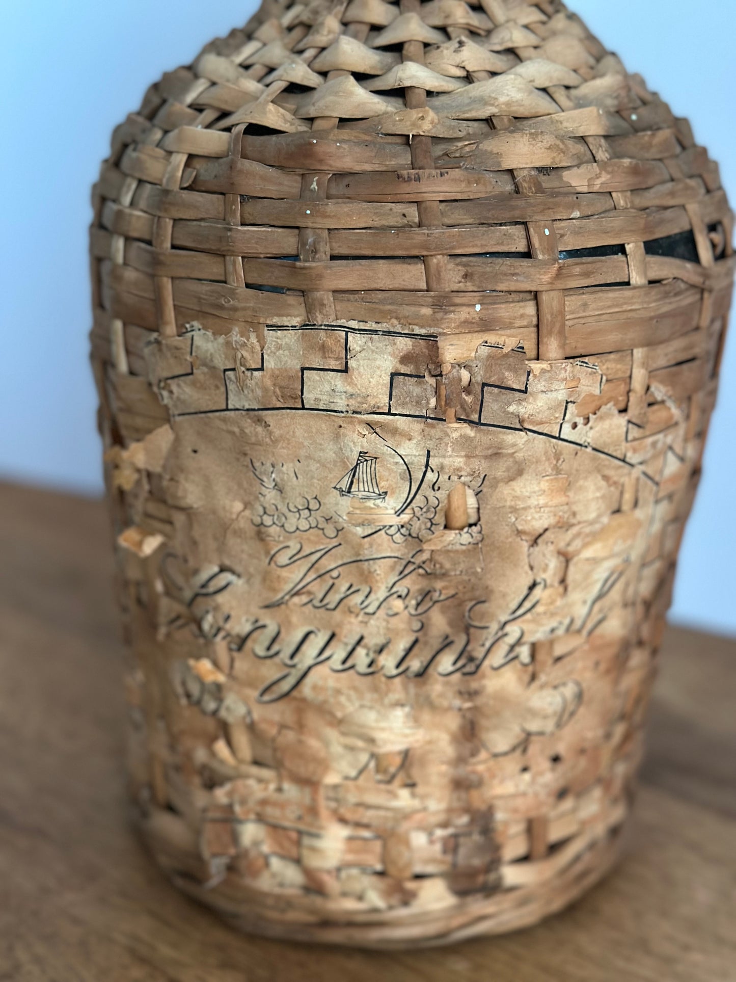 Vintage Wicker Wrapped Demijohn Bottle