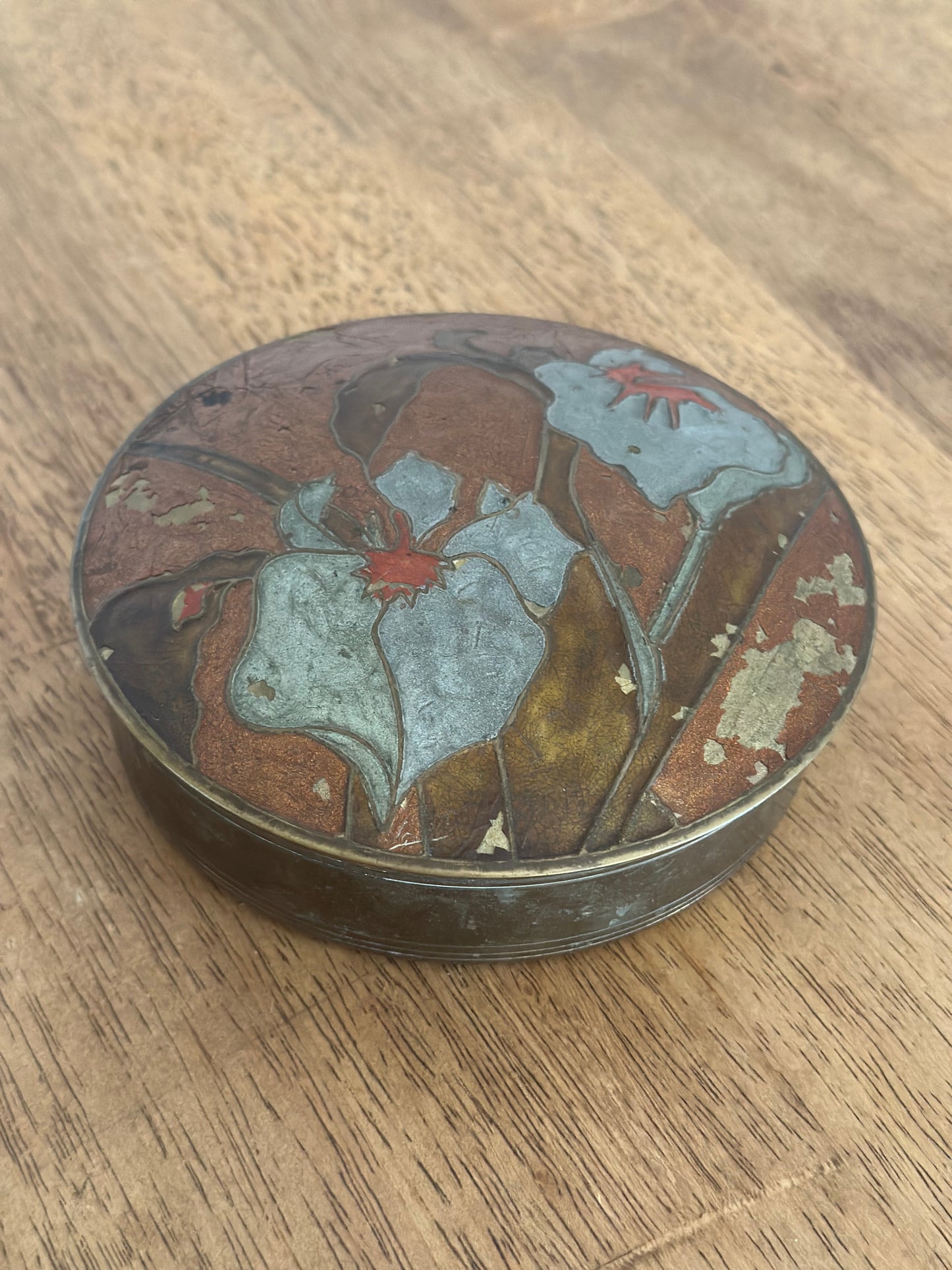 Brass Round Floral Trinket Dish With Lid