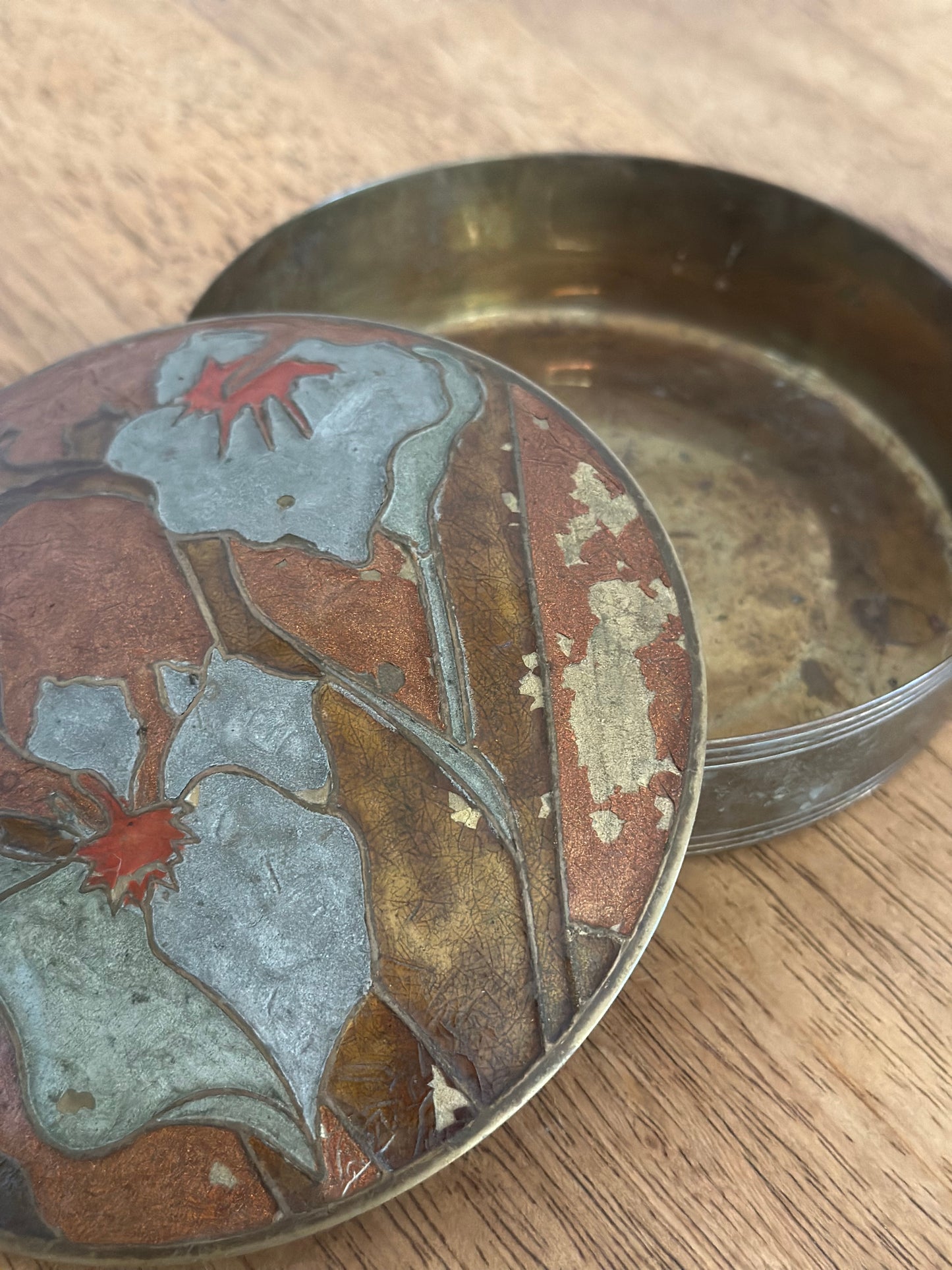 Brass Round Floral Trinket Dish With Lid
