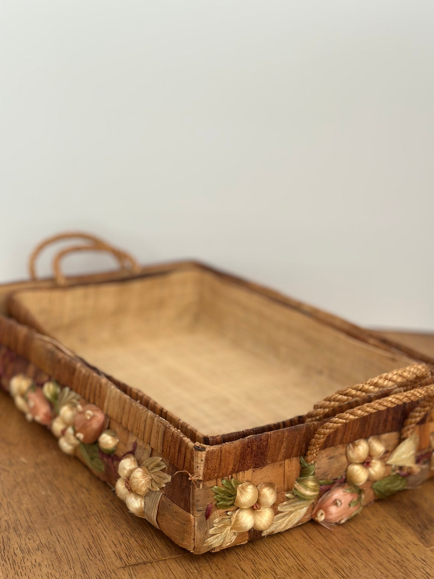 Vintage Wicker Raffia Flower Basket Set (2)