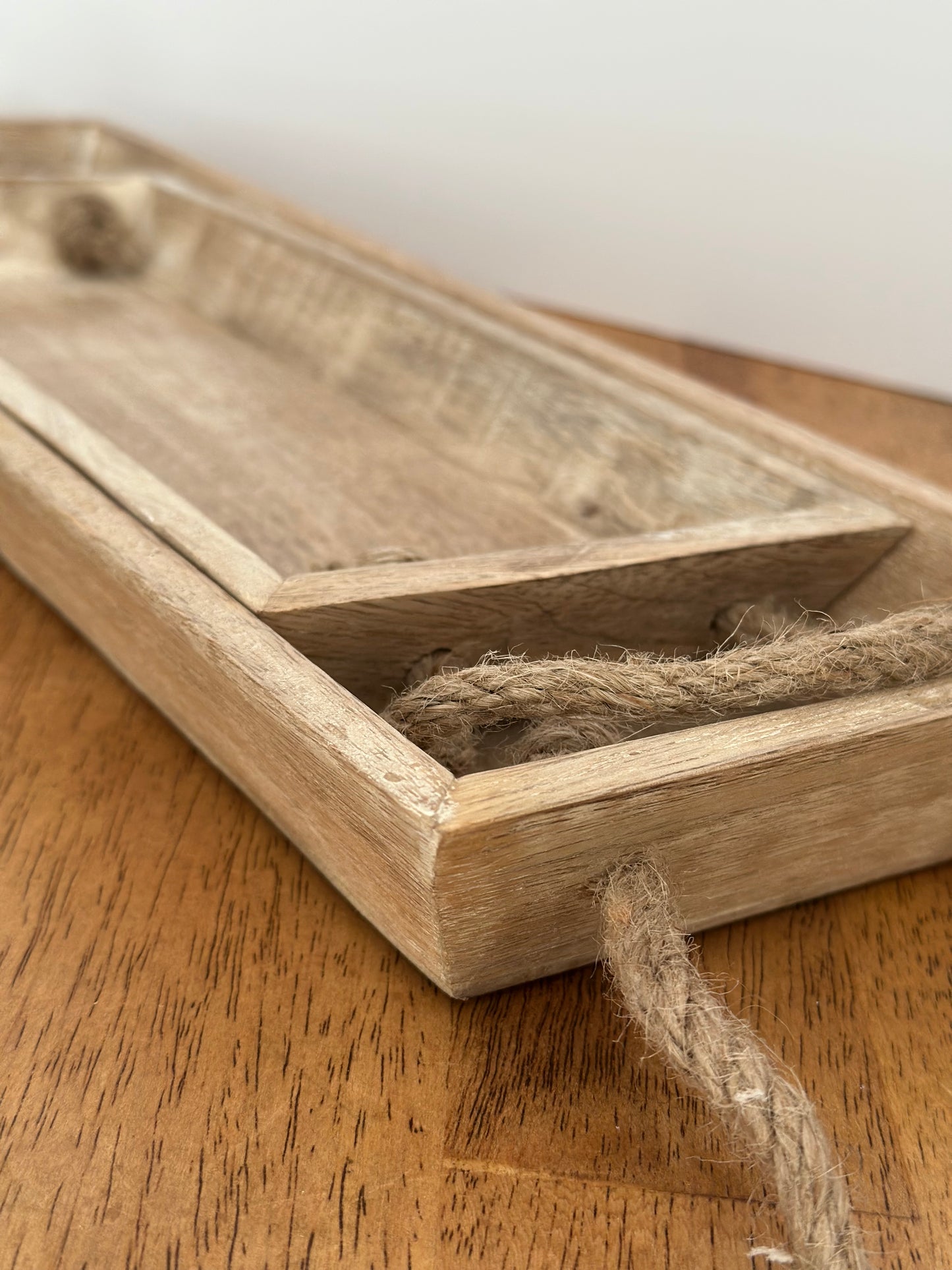 Wooden Trays With Jute Handles Set (2)