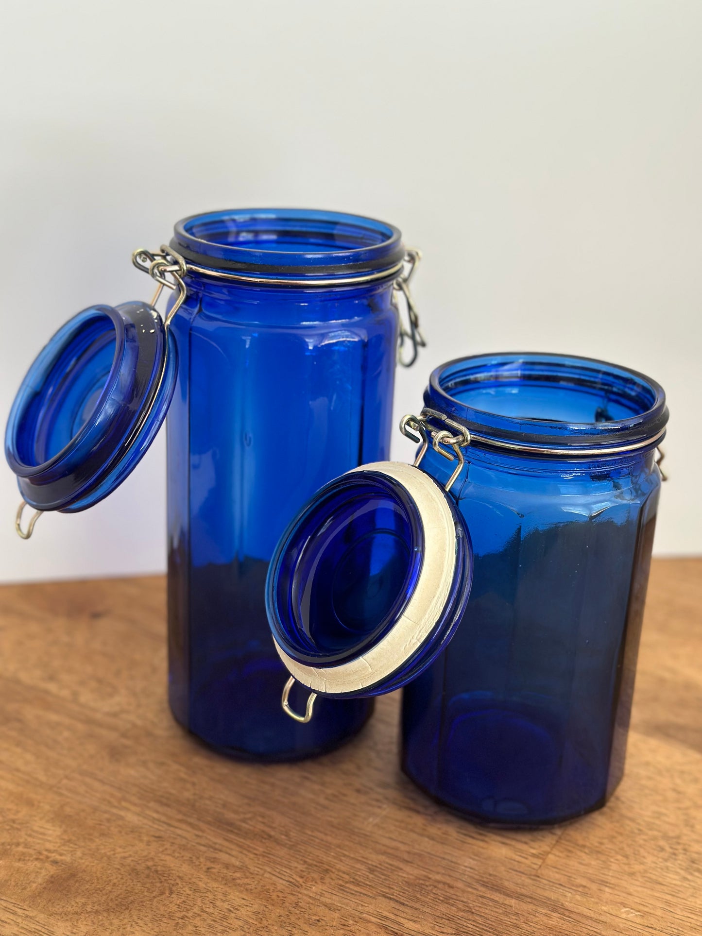 Cobalt Blue Glass Canisters (2)